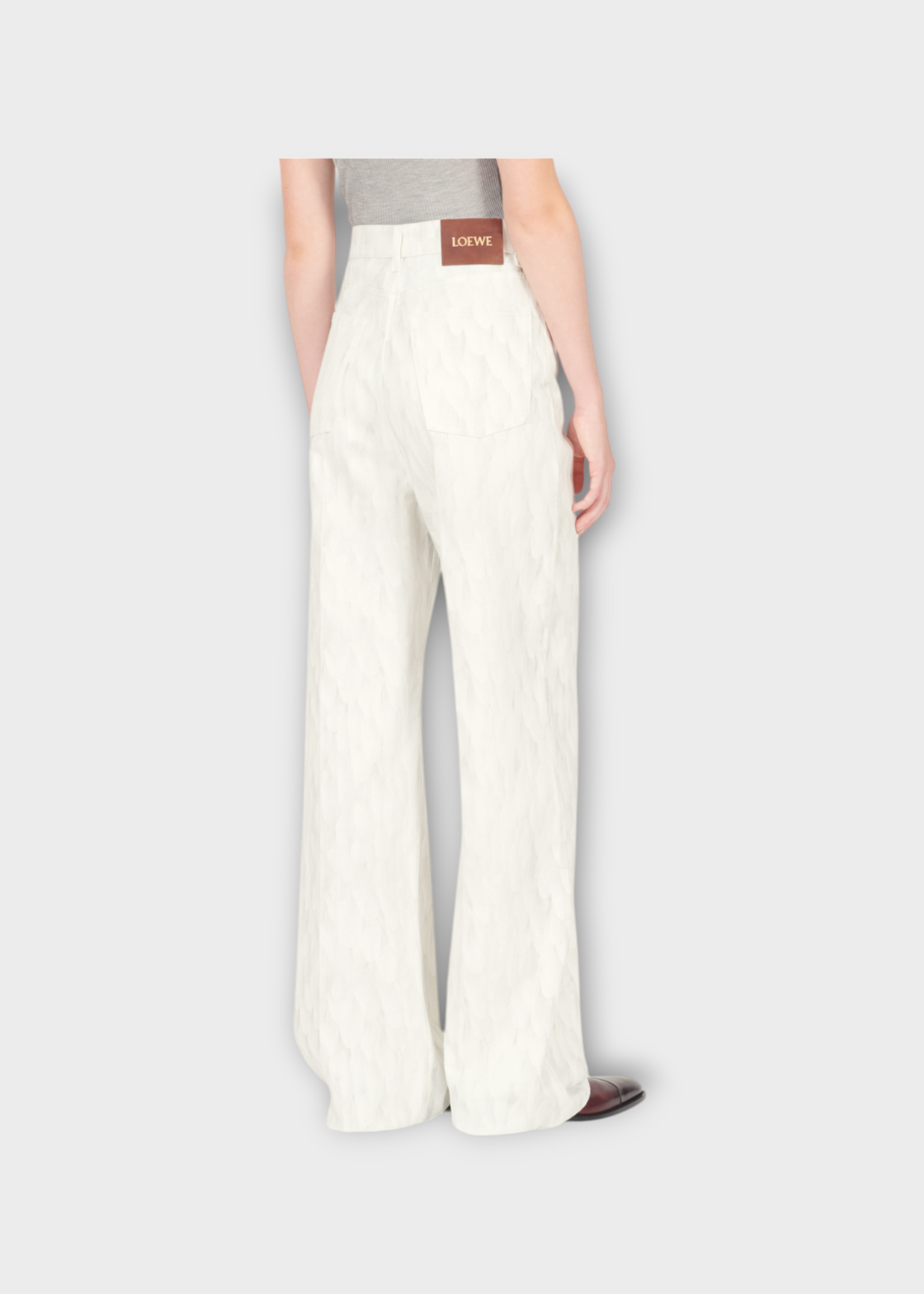 Loewe Loewe Jeans, White, Cotton High Waisted Wide Leg Denim Pants In White
