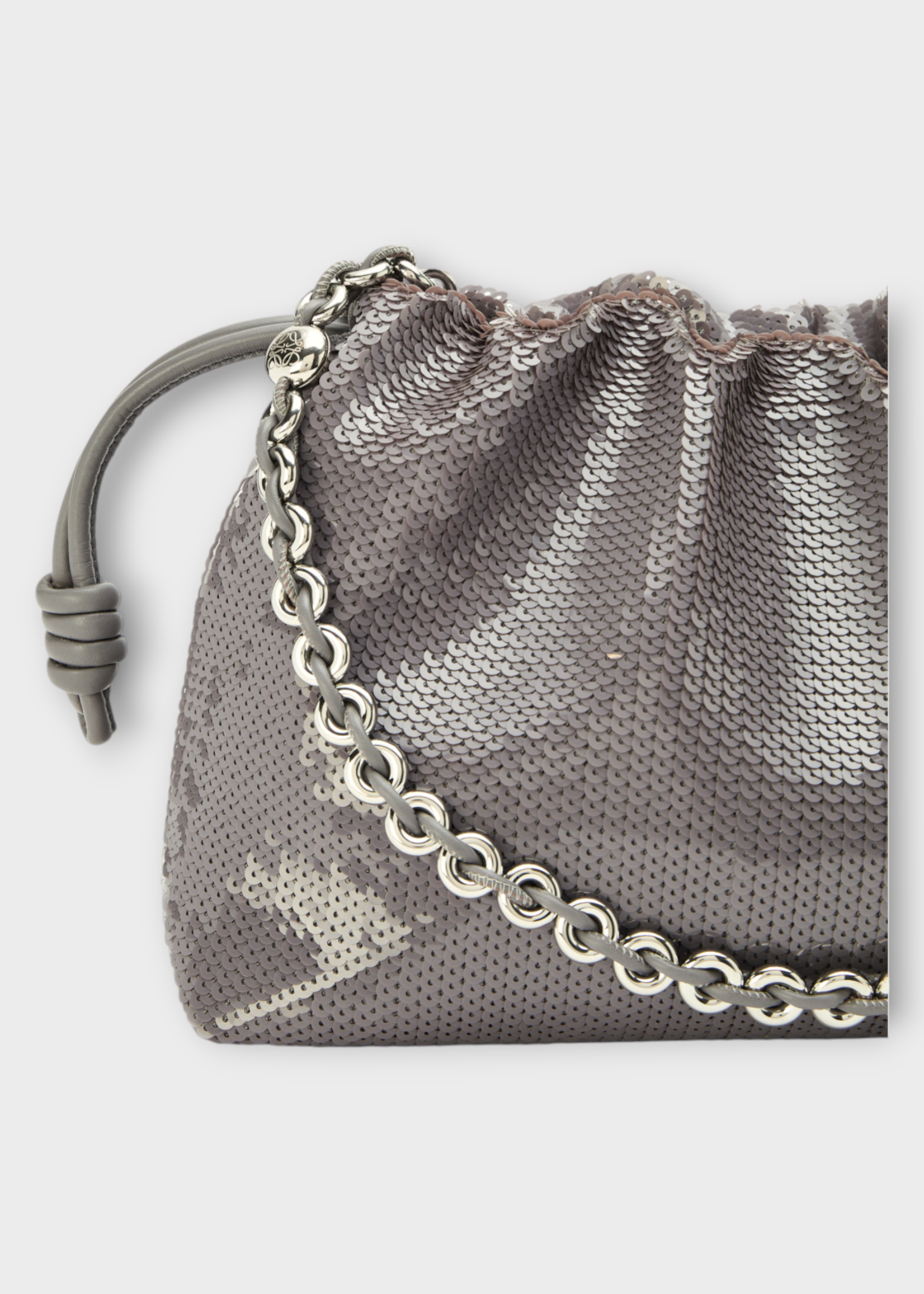 Loewe Loewe Bag, Grey, Flamenco Sequins Knotted Drawstring Medium Hand Bag In Grey