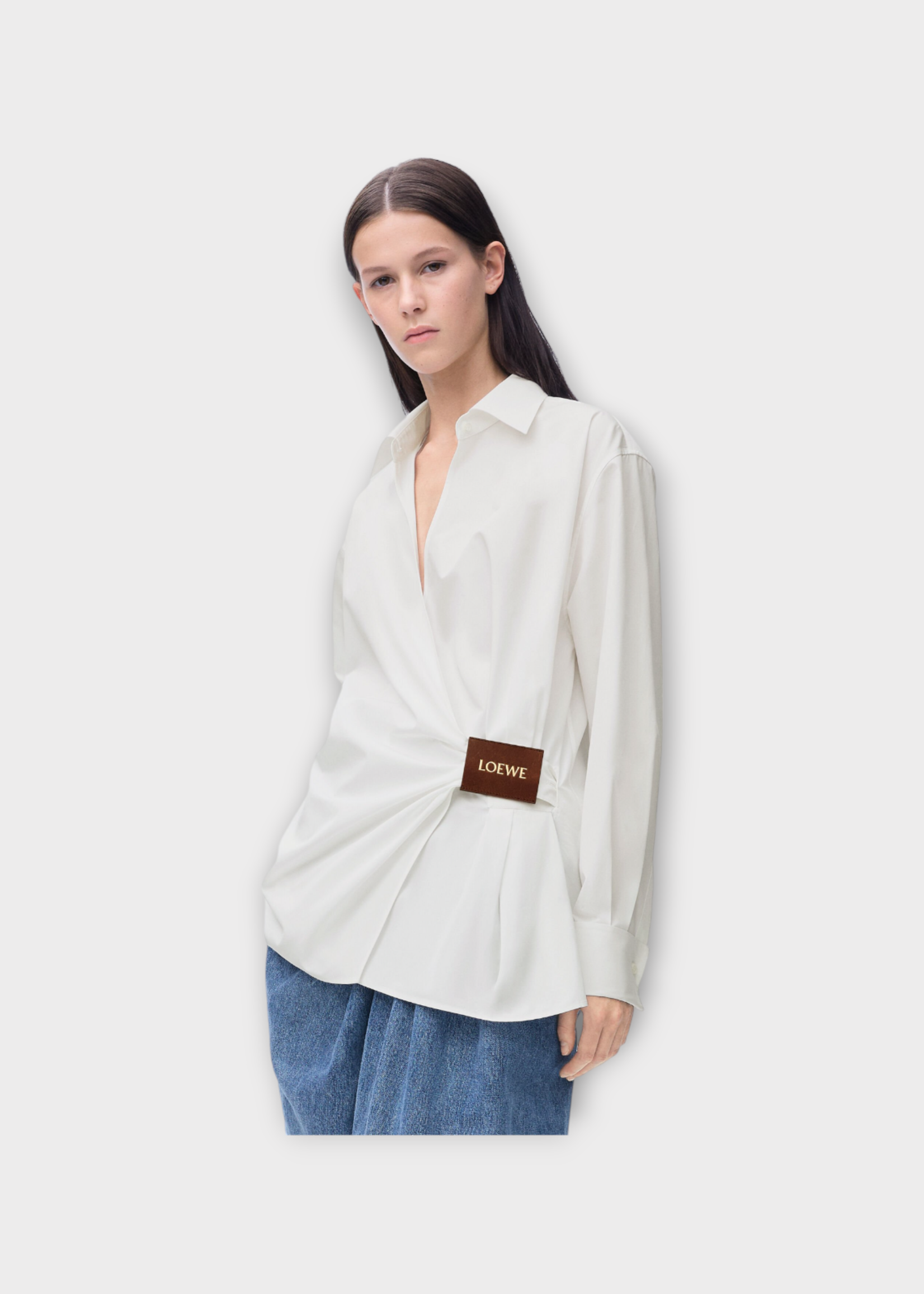 Loewe Loewe Shirt, White, Cotton Relaxed Fit V-Neck Draped Shirt In White
