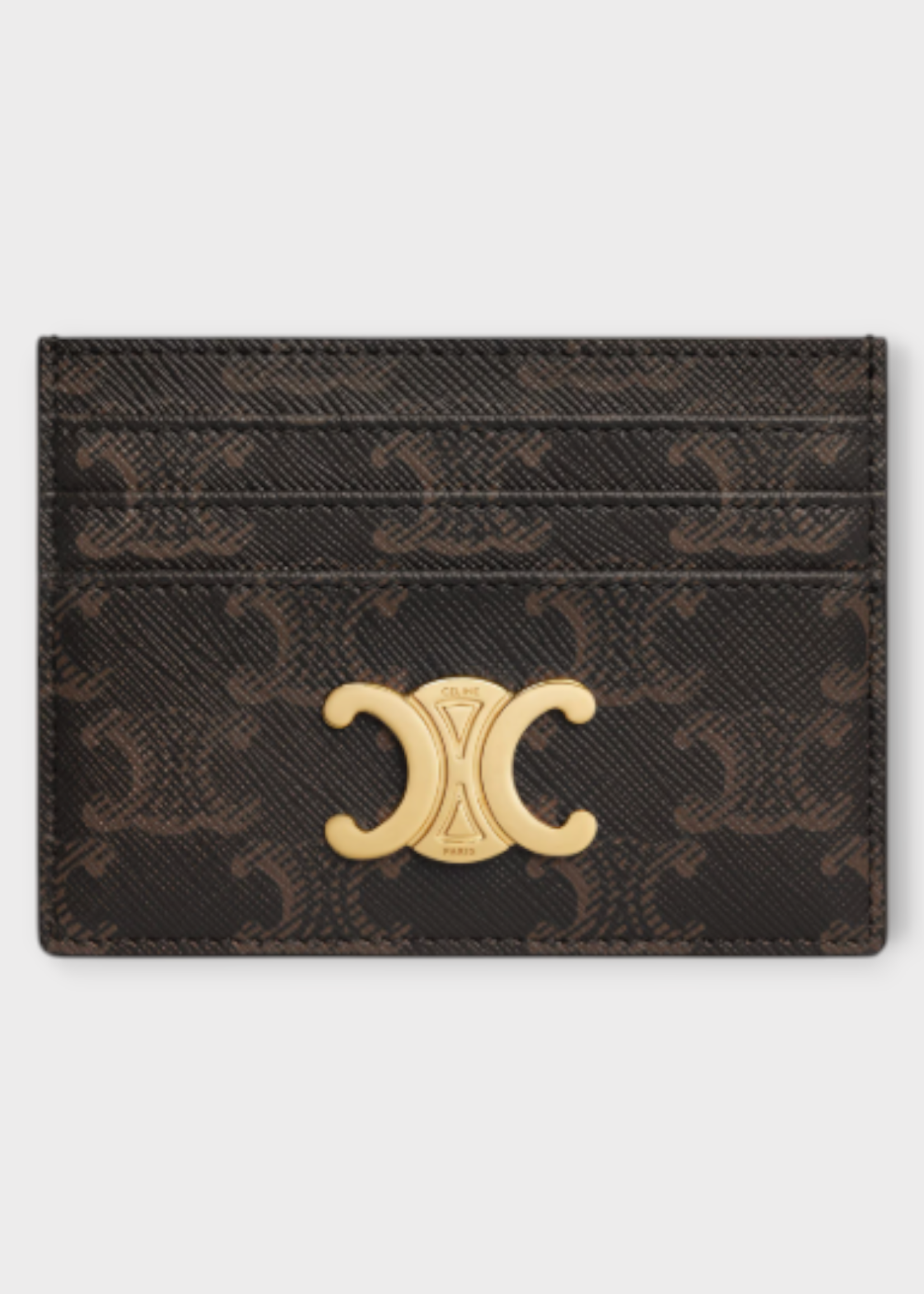 Celine Celine Wallet, Brown, Canvas Card Holder Triomphe In Tan w/ All Over Triomphe