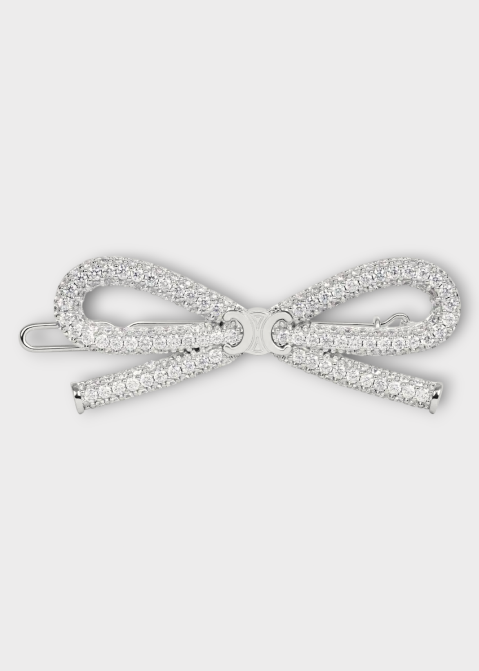 Celine Celine Hair Accessory, Silver, Bow Hair Clip Brass & Cubic Zirconia In Silver