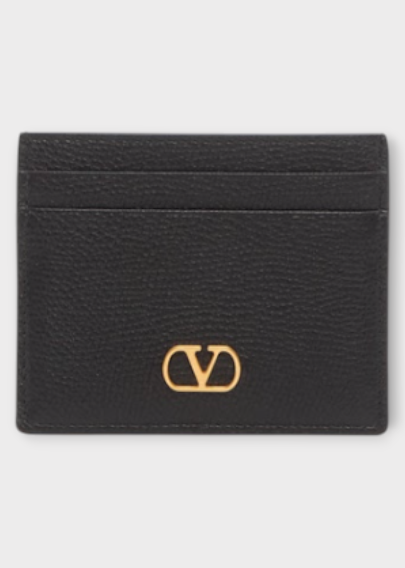 Valentino Valentino Wallet, Black, Soft Grained Calf Leather Card Holder in Black w/ Brass Logo