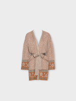 Valentino Valentino Knitwear, Multi, Viscose & Lurex V-Neck  Belted Cardigan in Ginger Orange & Gold
