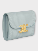 Celine Celine Wallet, Blue, Lizard Leather Small Flap Triomphe Wallet In Ice Blue