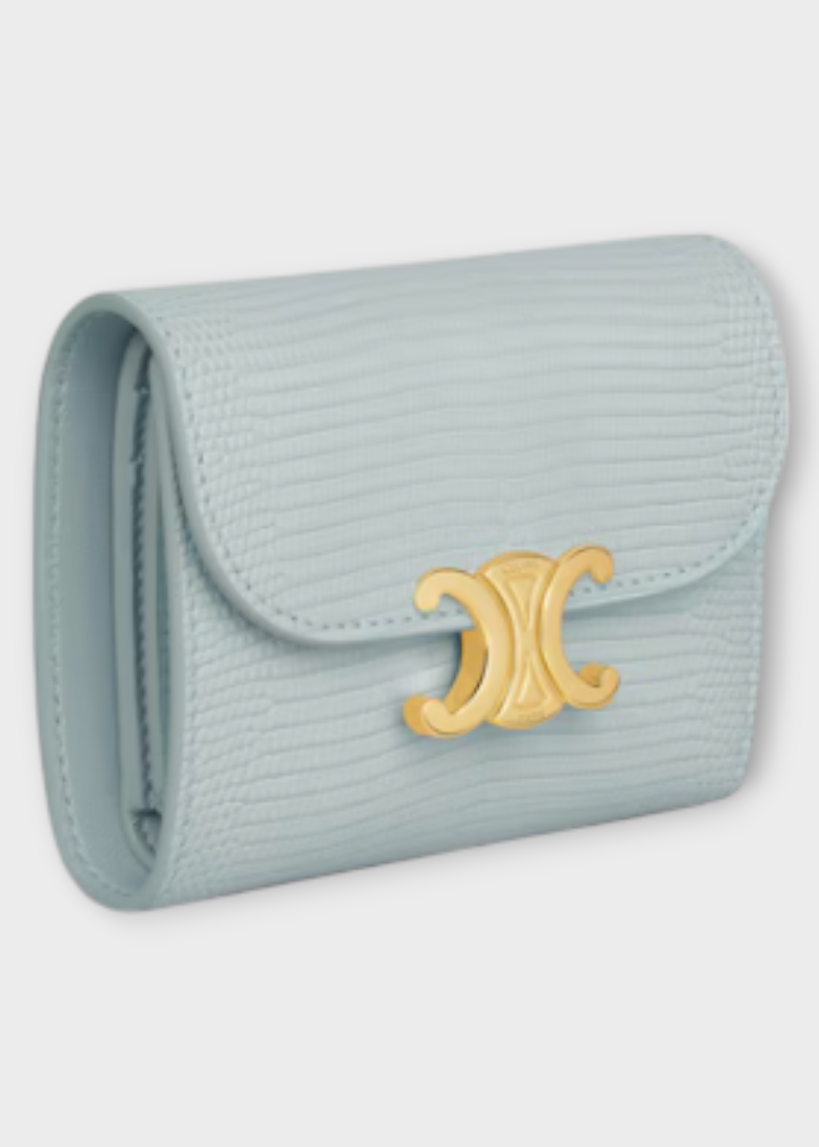 Celine Celine Wallet, Blue, Lizard Leather Small Flap Triomphe Wallet In Ice Blue