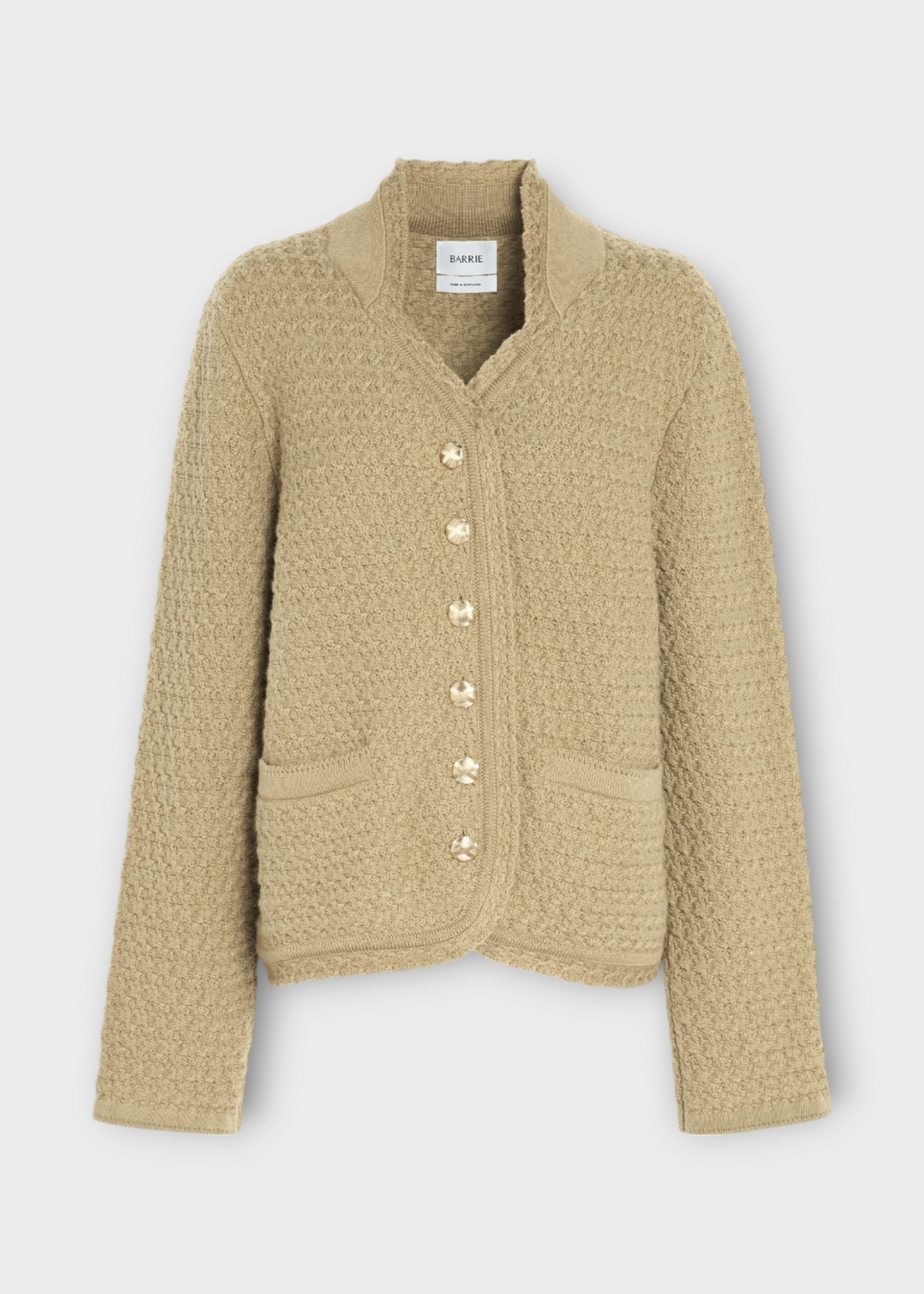 Barrie Barrie Jacket, Green, Cashmere High Collar Tweed Button Up Cardigan In Poplar