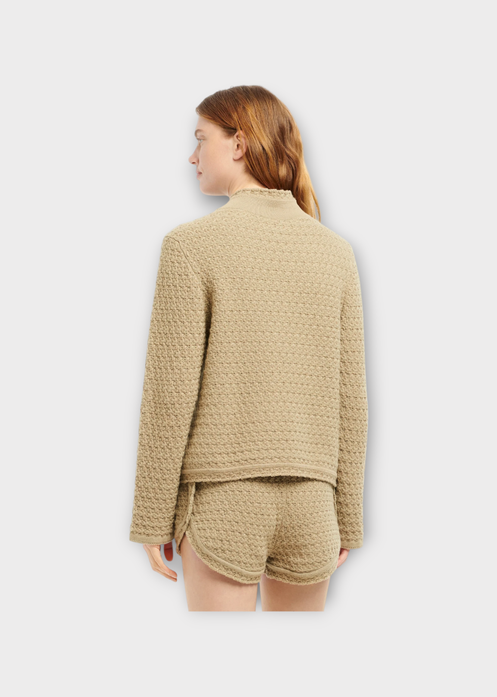 Barrie Barrie Jacket, Green, Cashmere High Collar Tweed Button Up Cardigan In Poplar