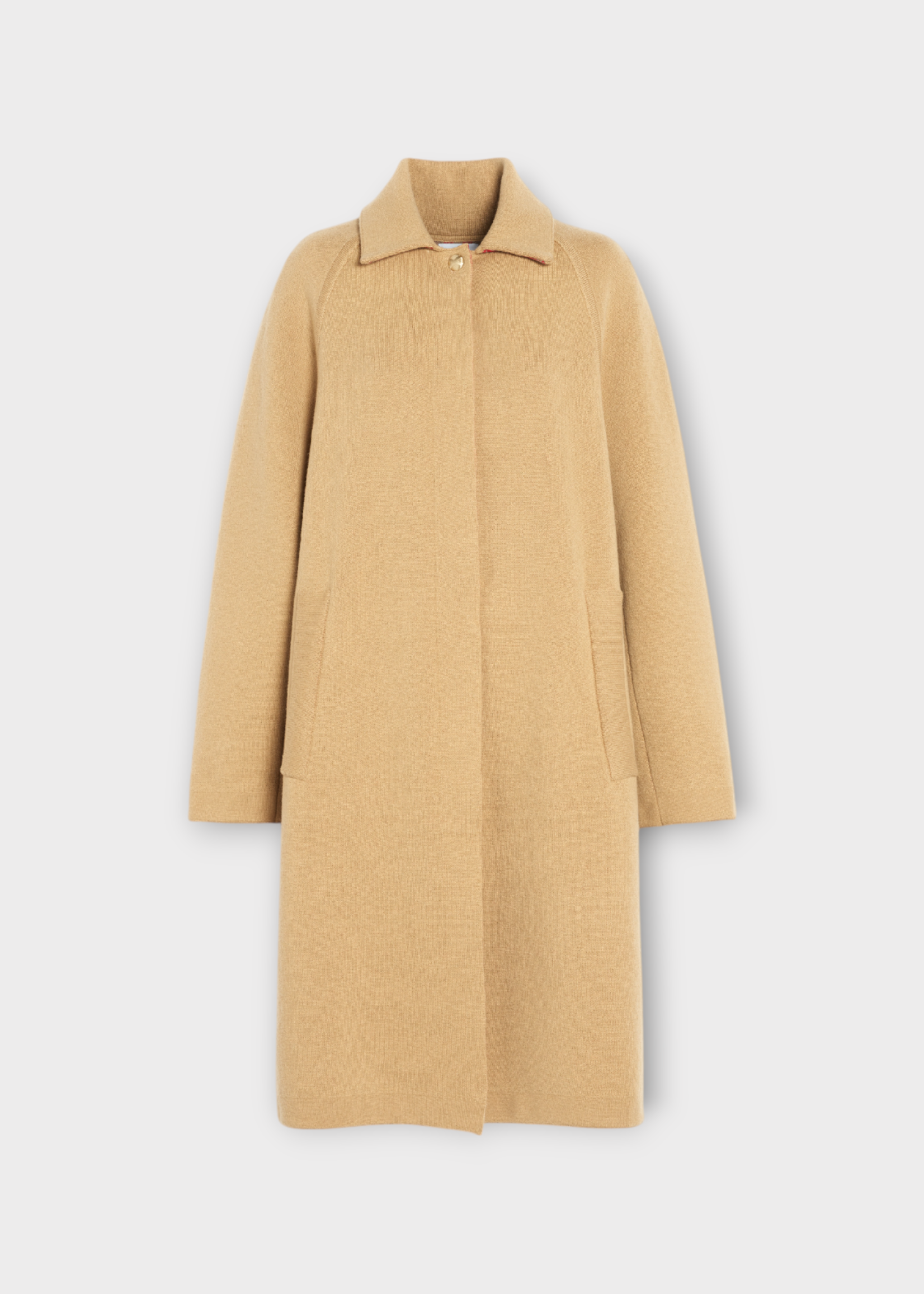 Barrie Barrie Coat, Beige, Cashmere & Cotton Collared Balmacaan Bellow Knee Button Up Coat In Straw Bell