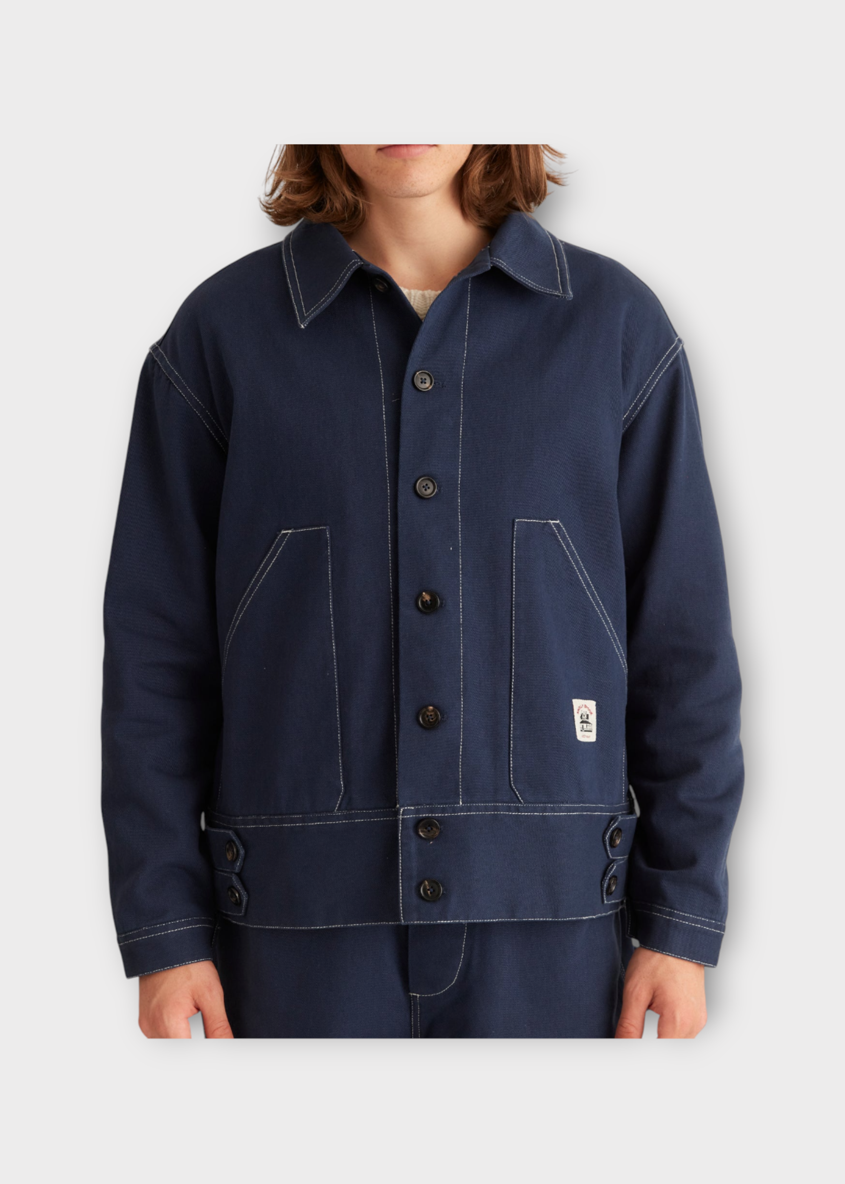 Bode Bode Jacket, Navy, Knolly Brook Side Cotton Collared Tab Button Up Jacket In Dark Navy