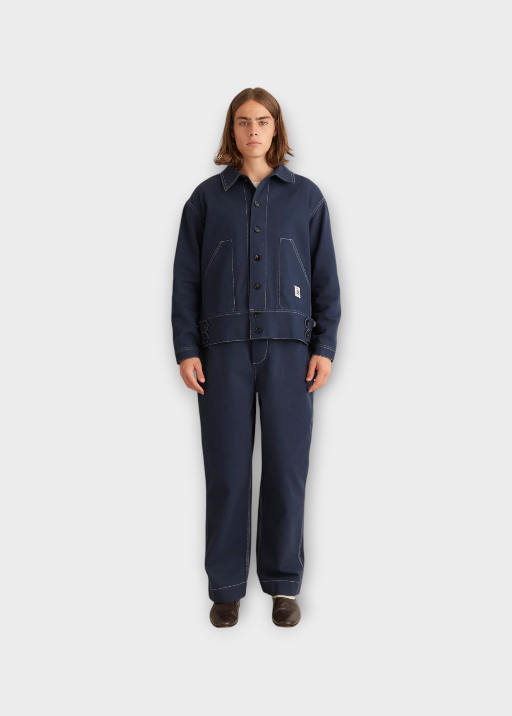 Bode Bode Jacket, Navy, Knolly Brook Side Cotton Collared Tab Button Up Jacket In Dark Navy