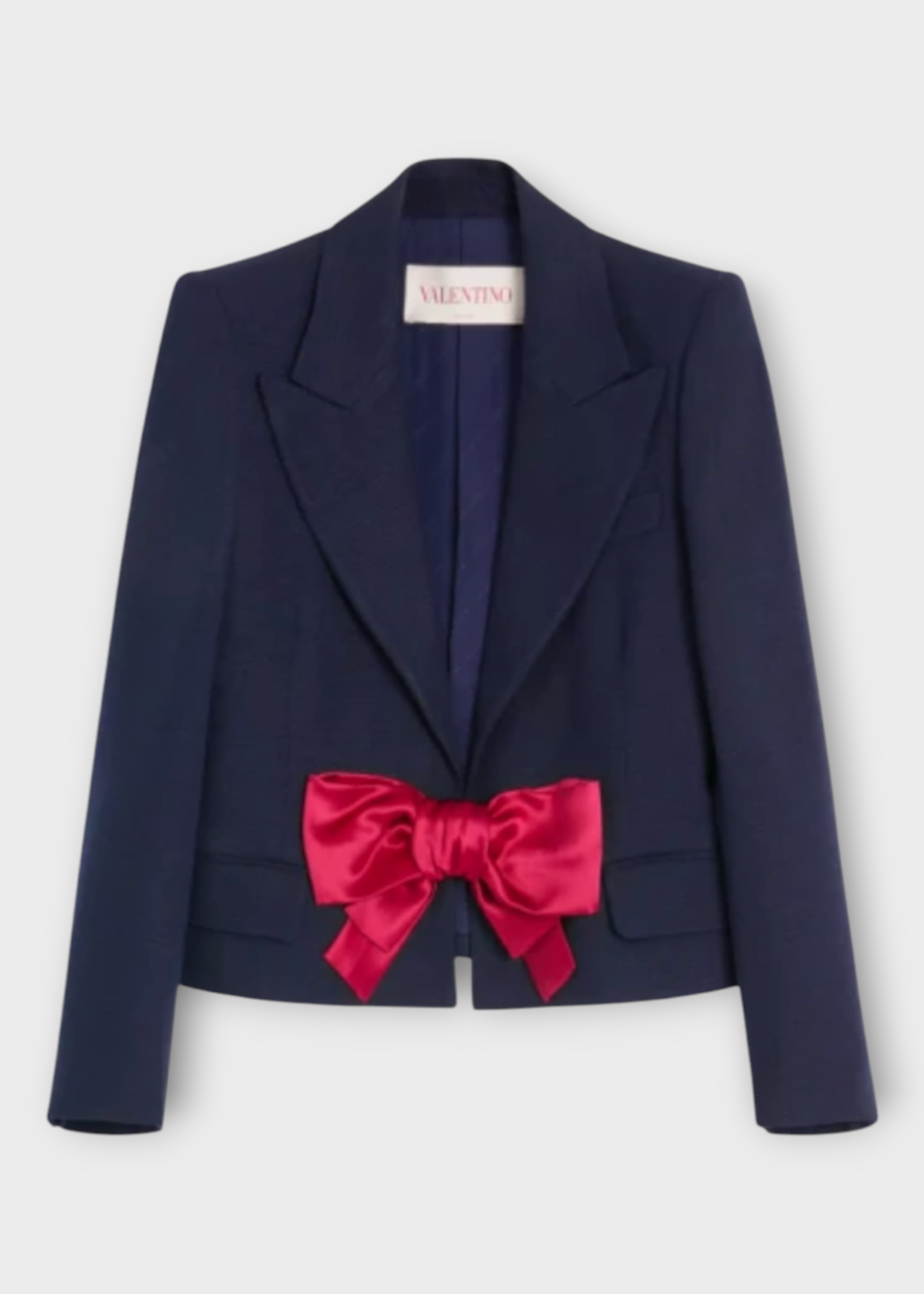 Valentino Valentino Jacket, Blue, Collared Solid Single Breasted Blazer in Provence Blue w/ Red Bow