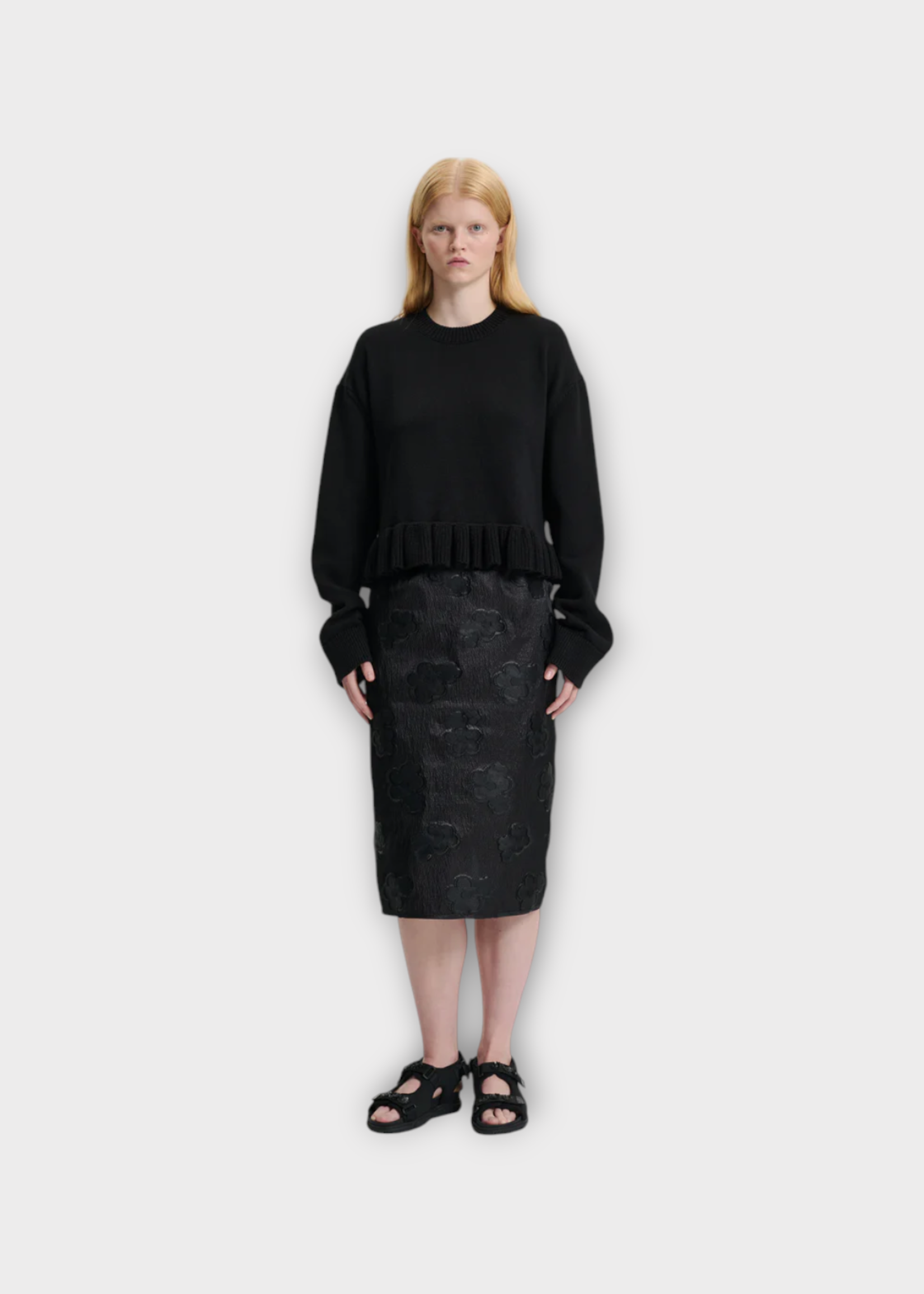 Cecilie Bahnsen Cecilie Bahnsen Skirt, Black, Allegra Kumo Fil-Coupé Midi Pencil Skirt