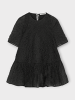 Cecilie Bahnsen Cecilie Bahnsen Top, Black, Susi Nimbus Matelassé Crew Neck Short Sleeve Top in Black w/ Ruffled Hem
