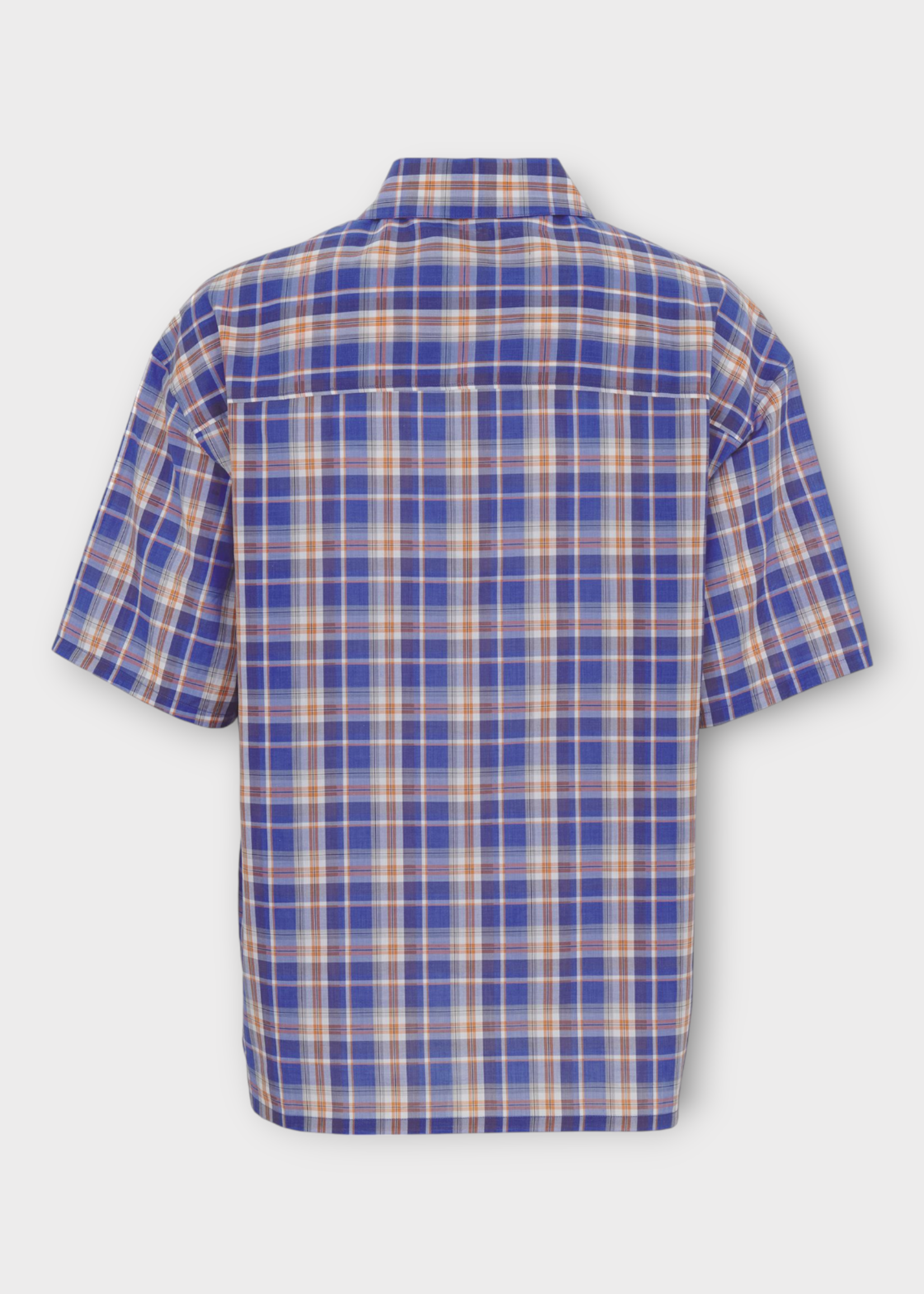 Martine Rose Martine Rose Shirt, Print, Cotton Half Zip Collared Short Sleeve Shirt In Blue & Red w/ Check Print
