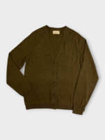 Alexandra Golovanoff AGT Knitwear, Green, Julien Wool V-Neck Buttoned Cardigan in Wood