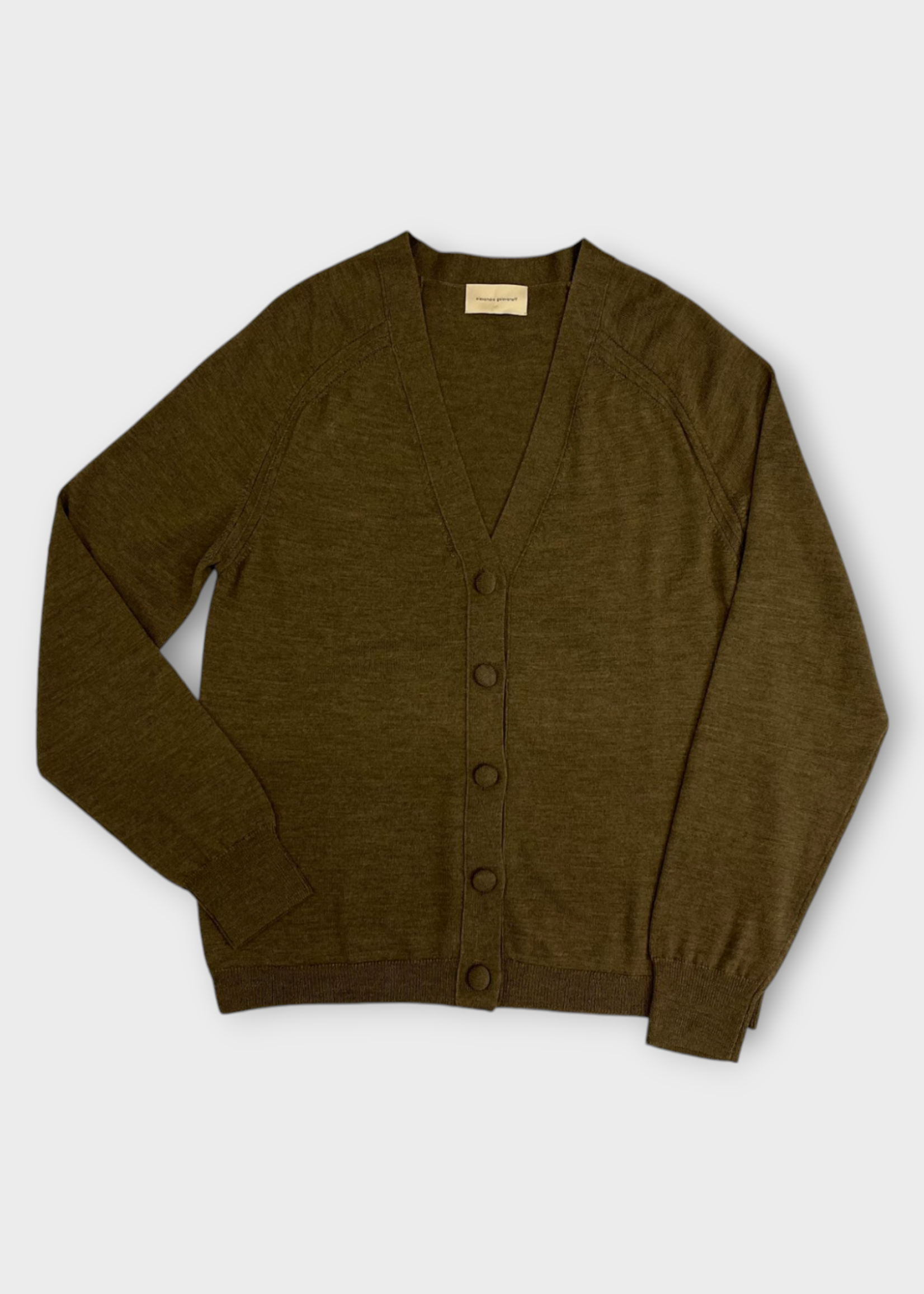 Alexandra Golovanoff AGT Knitwear, Green, Julien Wool V-Neck Buttoned Cardigan in Wood
