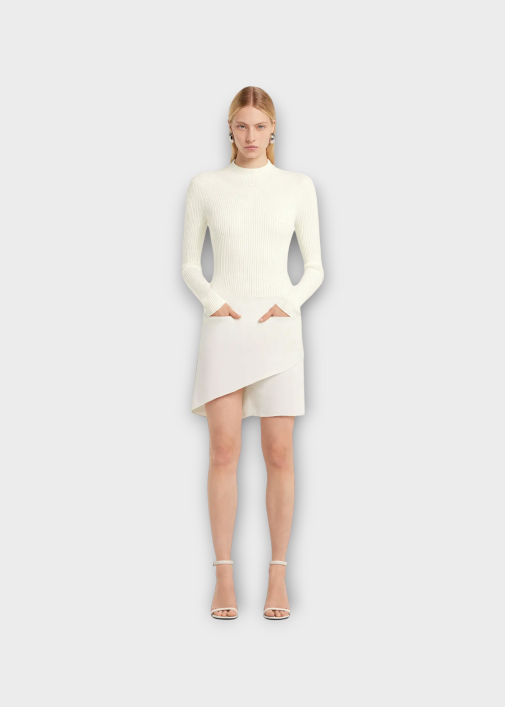 Courreges Courreges Knitwear, White, High Mockneck Light Ribbed Sweater