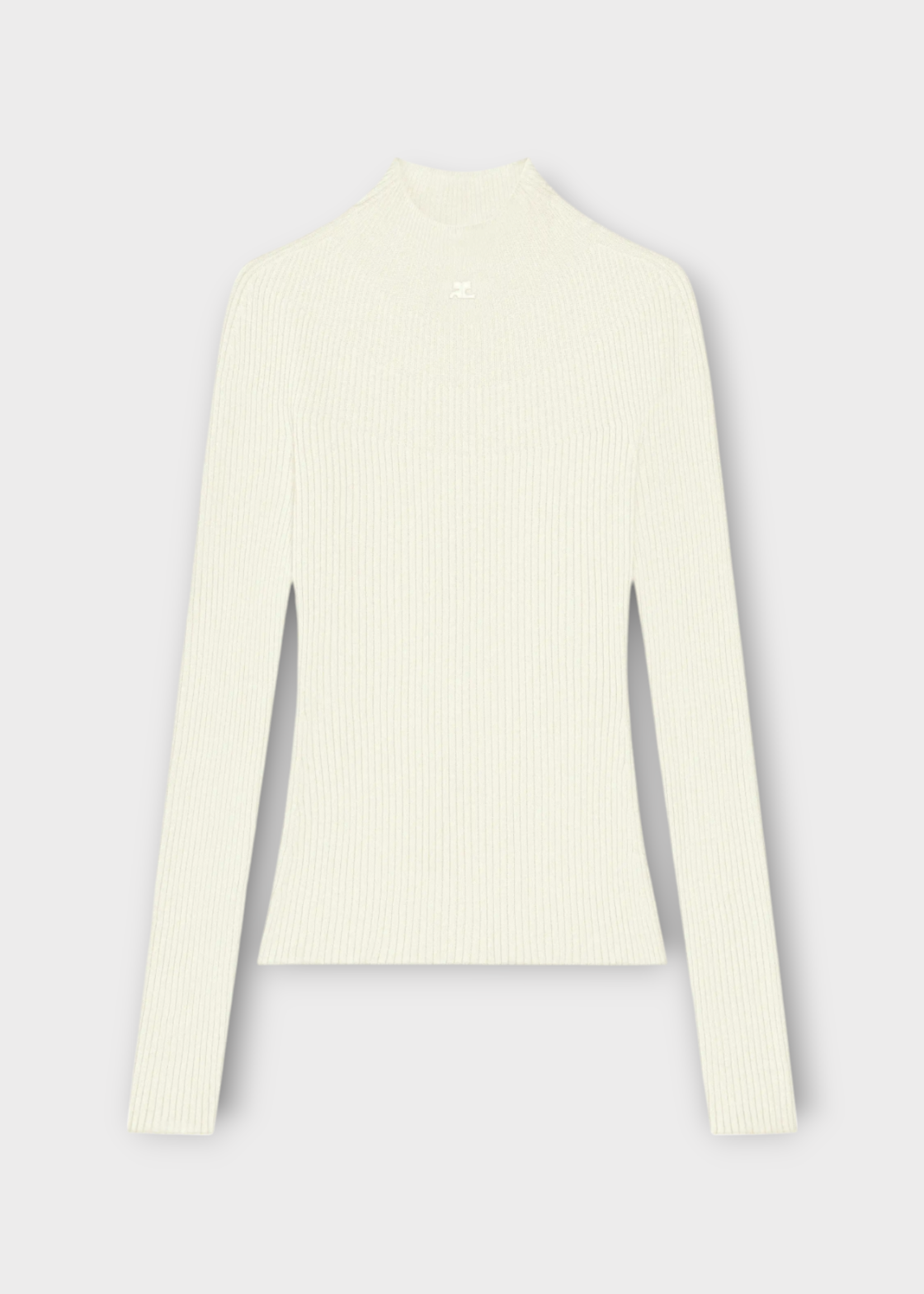 Courreges Courreges Knitwear, White, High Mockneck Light Ribbed Sweater
