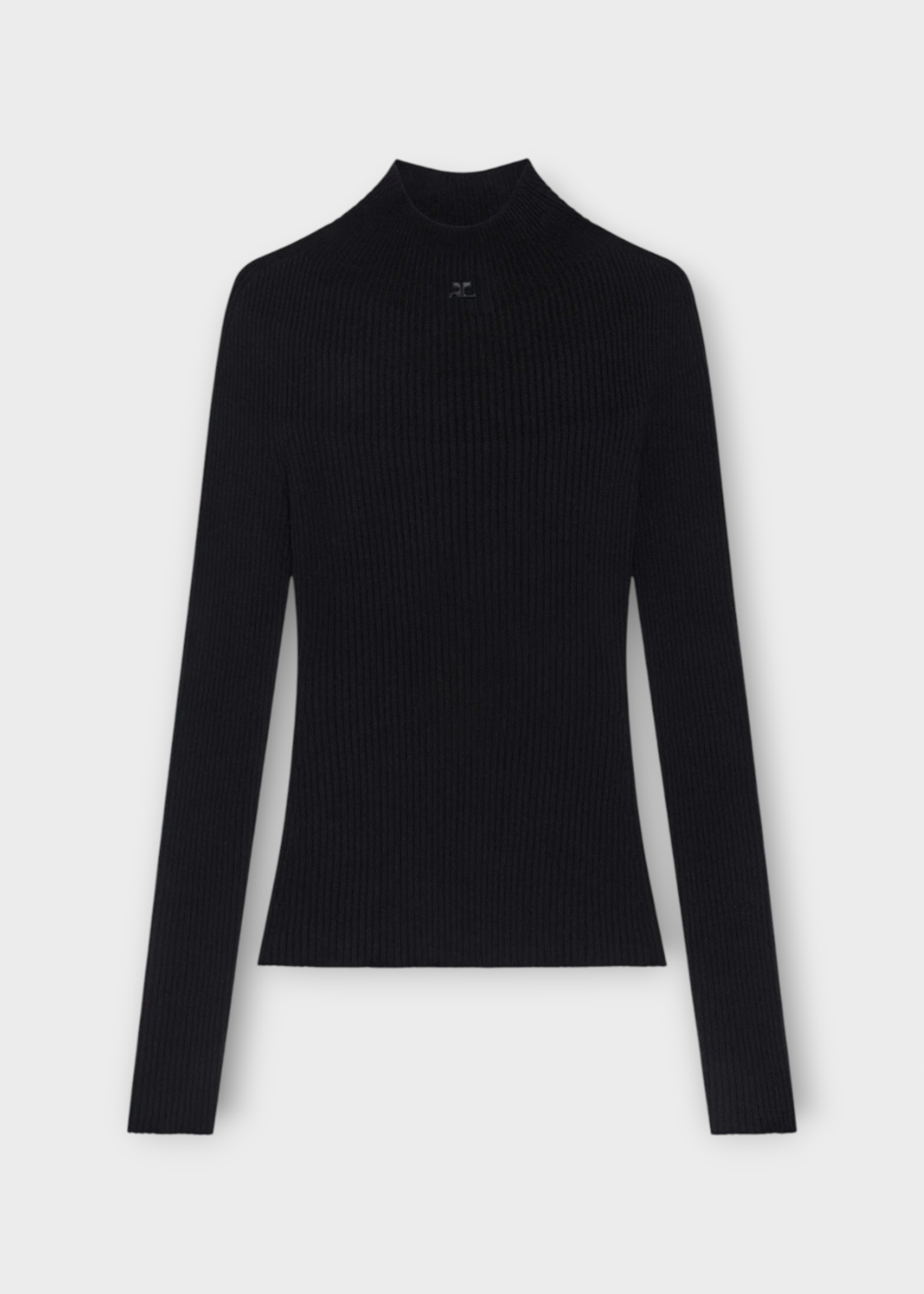 Courreges Courreges Knitwear, Black, High Mockneck Light Ribbed Sweater
