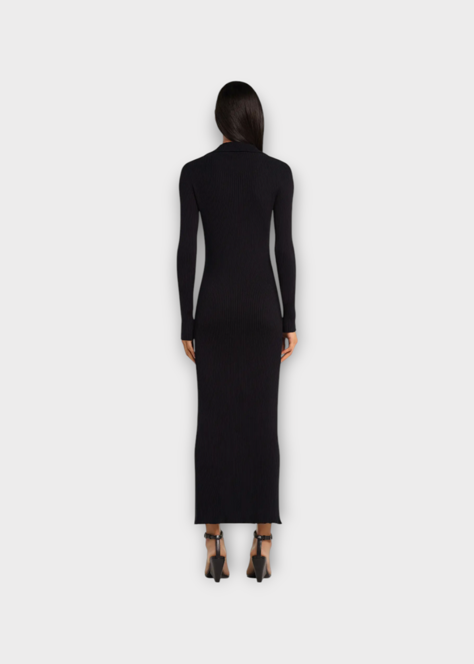 Courreges Courreges Dress, Black, Collared Light Ribbed Button Up Cardigan Long Dress