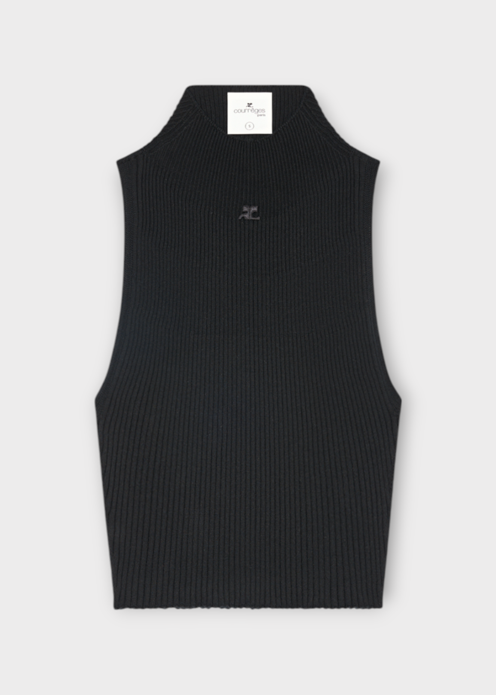 Courreges Courreges Top, Black, High Mockneck Sleeveless Light Ribbed Top