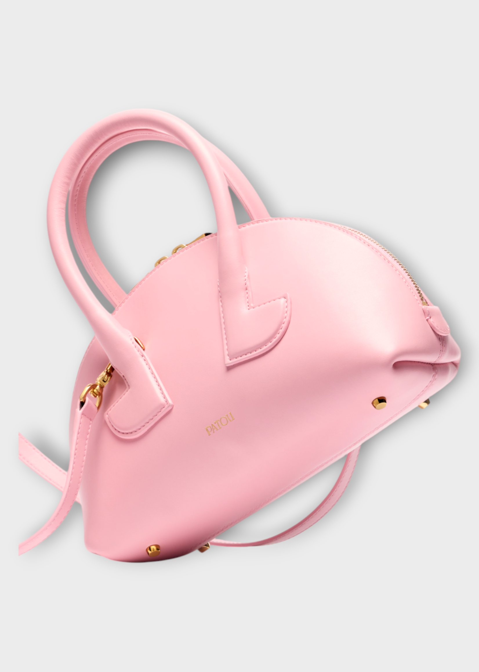 Patou Patou Bag, Pink, Calf Leather Zipped Bowling Bag In Primrose Pink w/ Shoulder Strap