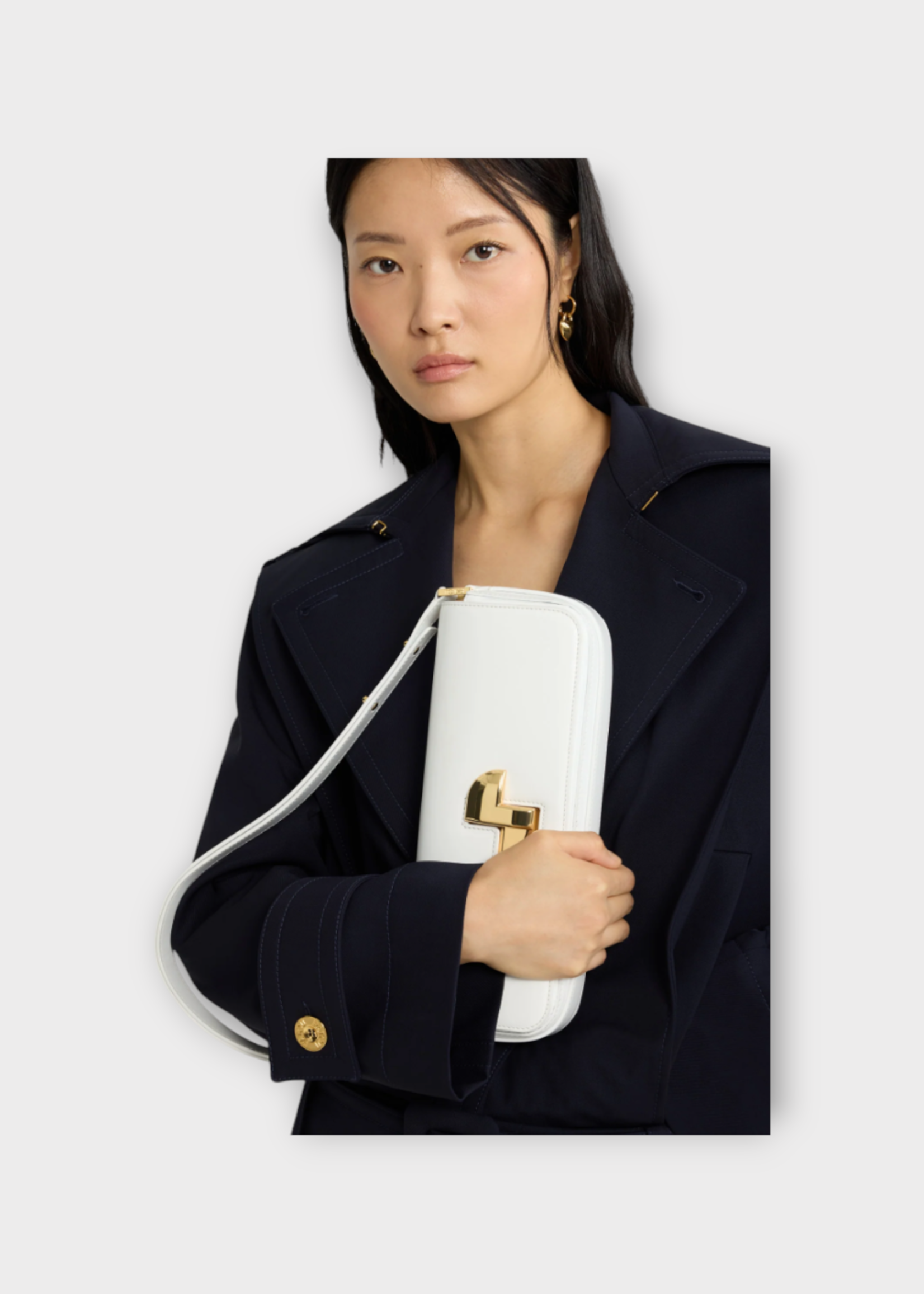 Patou Patou Bag, White, Calf Leather Lock Baguette Bag In White