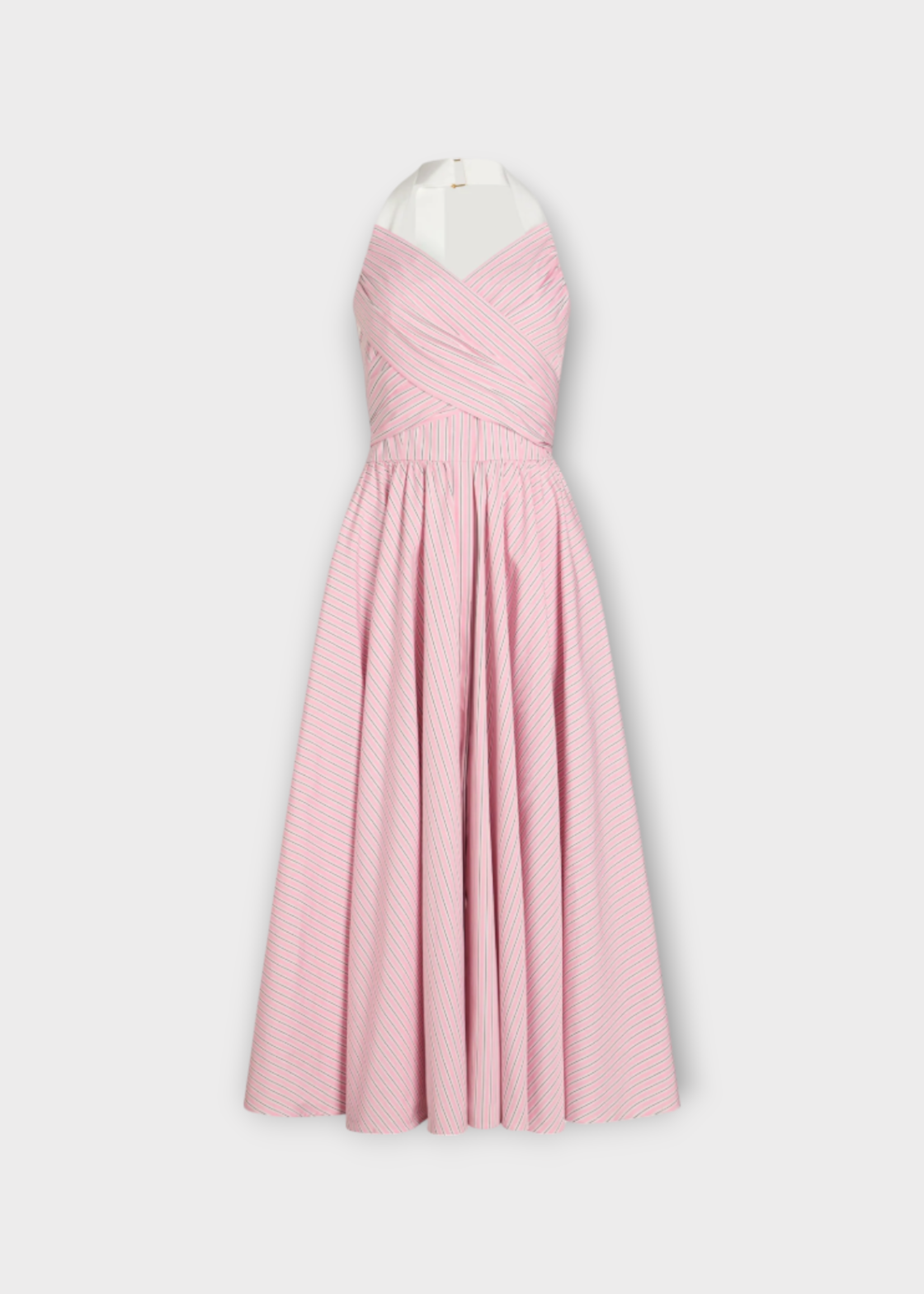 Patou Patou Dress, Multi, Halter Neck Draped Volume Dress In Primrose Pink Stripes
