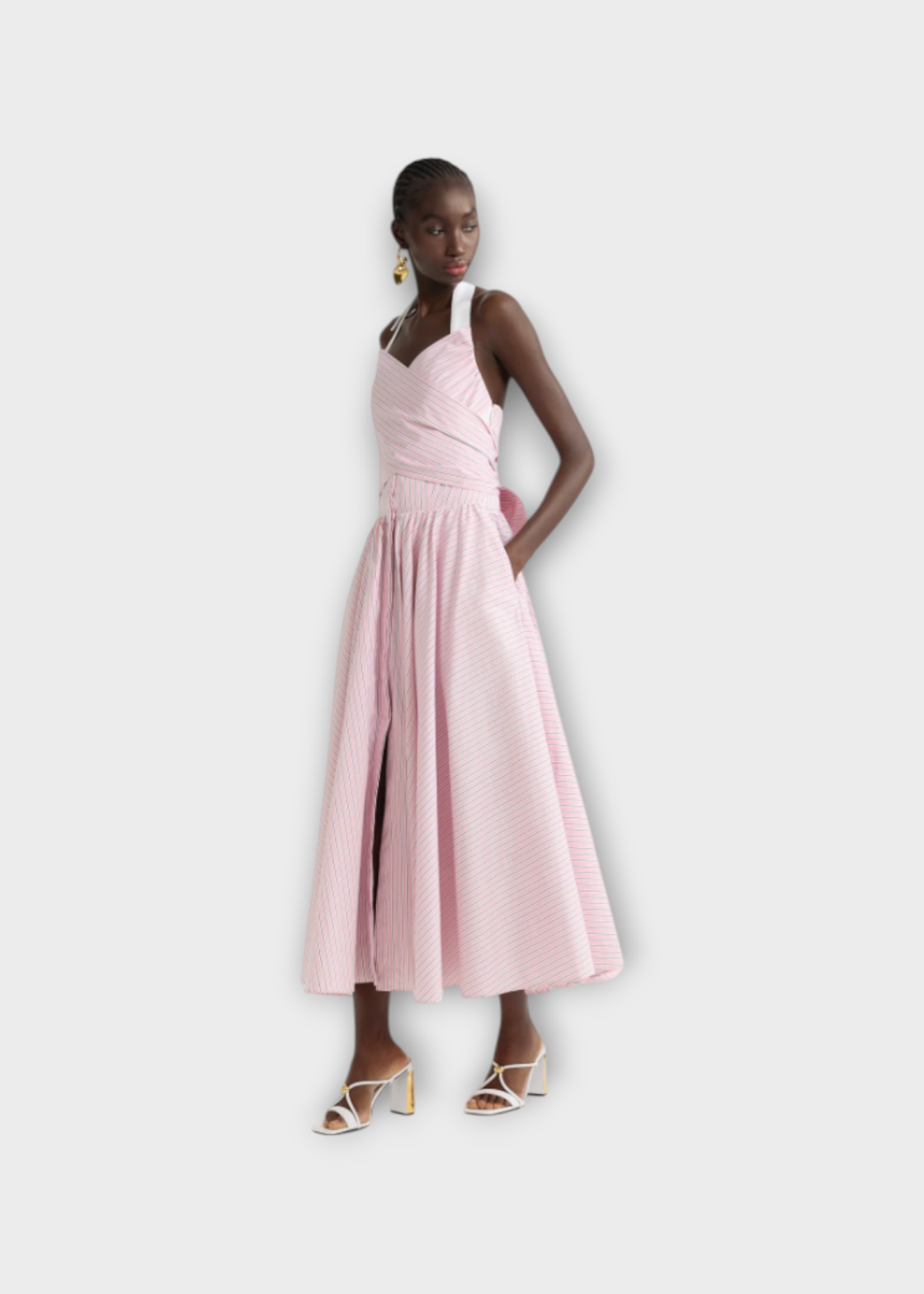 Patou Patou Dress, Multi, Halter Neck Draped Volume Dress In Primrose Pink Stripes