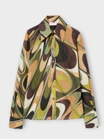 Emilio Pucci Emilio Pucci Shirt, Print, Cotton Muslin Fitted Shirt In Khaki w/ Abstract Print