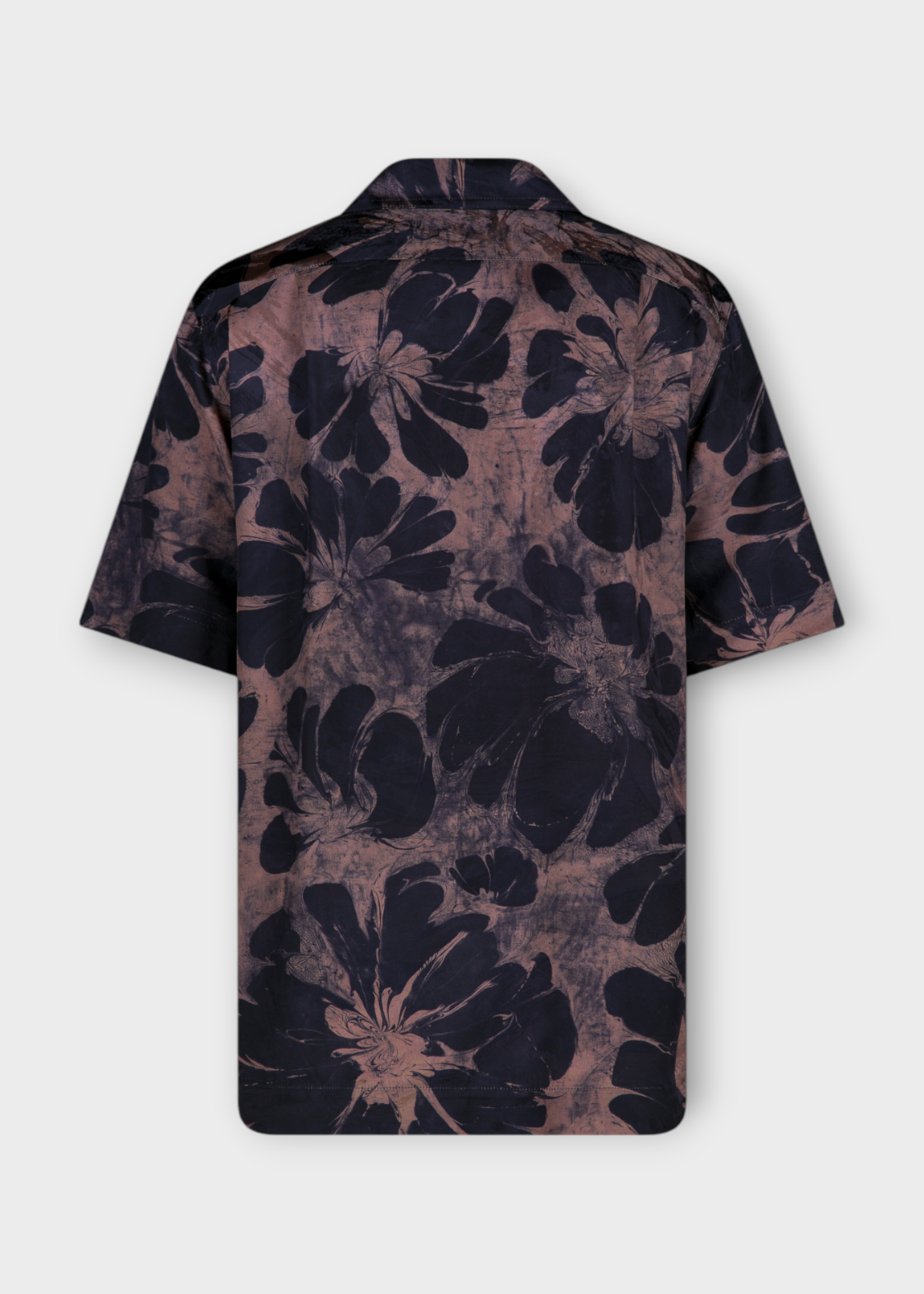 Dries Van Noten Dries Van Noten Shirt, Print, Cameron Collared Short Sleeve Shirt in Blue & Beige w/ Flower Print