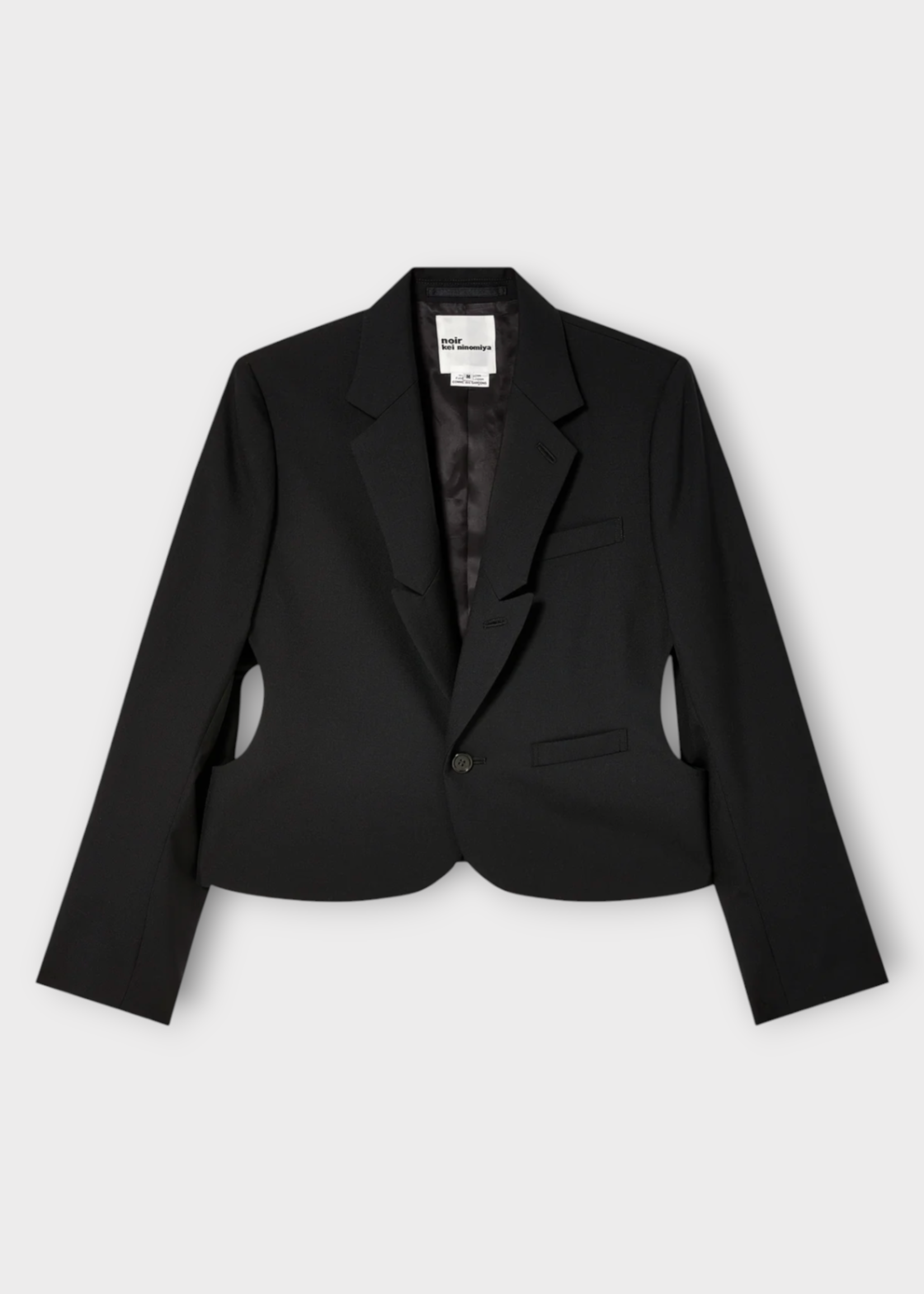 Noir Kei Ninomiya Noir Kei Ninomiya Jacket, Black, Wool Single Breasted Cropped Blazer in Black