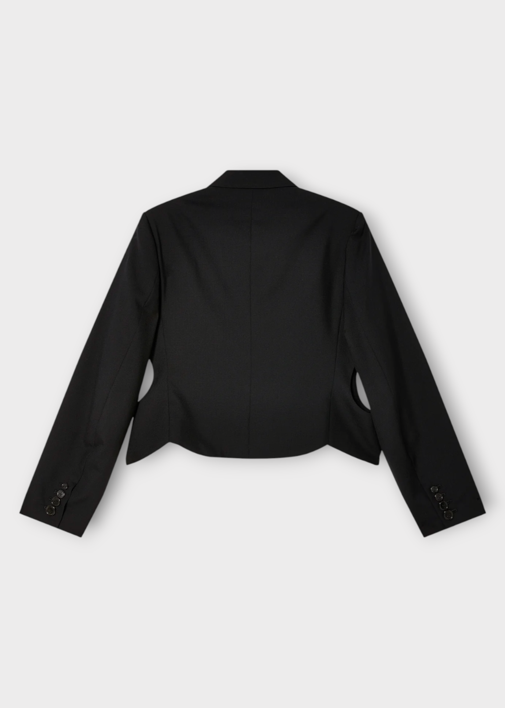 Noir Kei Ninomiya Noir Kei Ninomiya Jacket, Black, Wool Single Breasted Cropped Blazer in Black