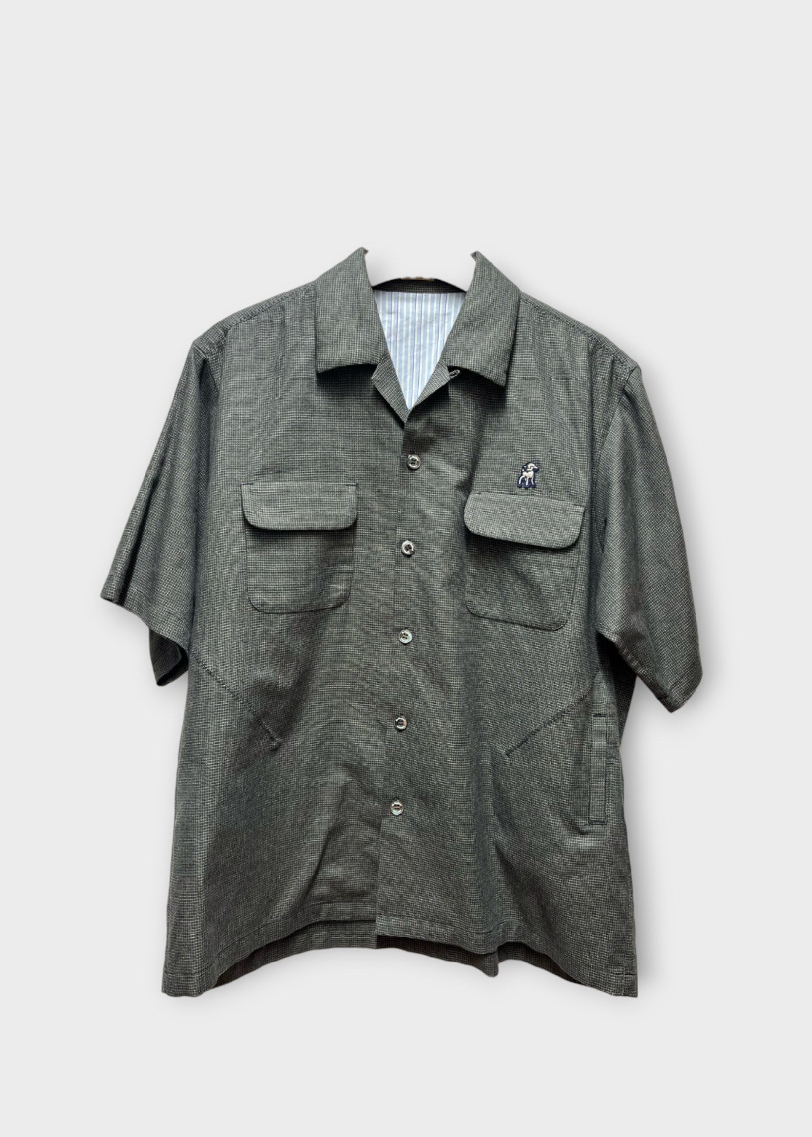 Undercover Undercover Shirt, Grey, The Shepherd x Undercover Cotton Mix Short Sleeve Button Up Shirt in Grey Check w/ Chest Pockets