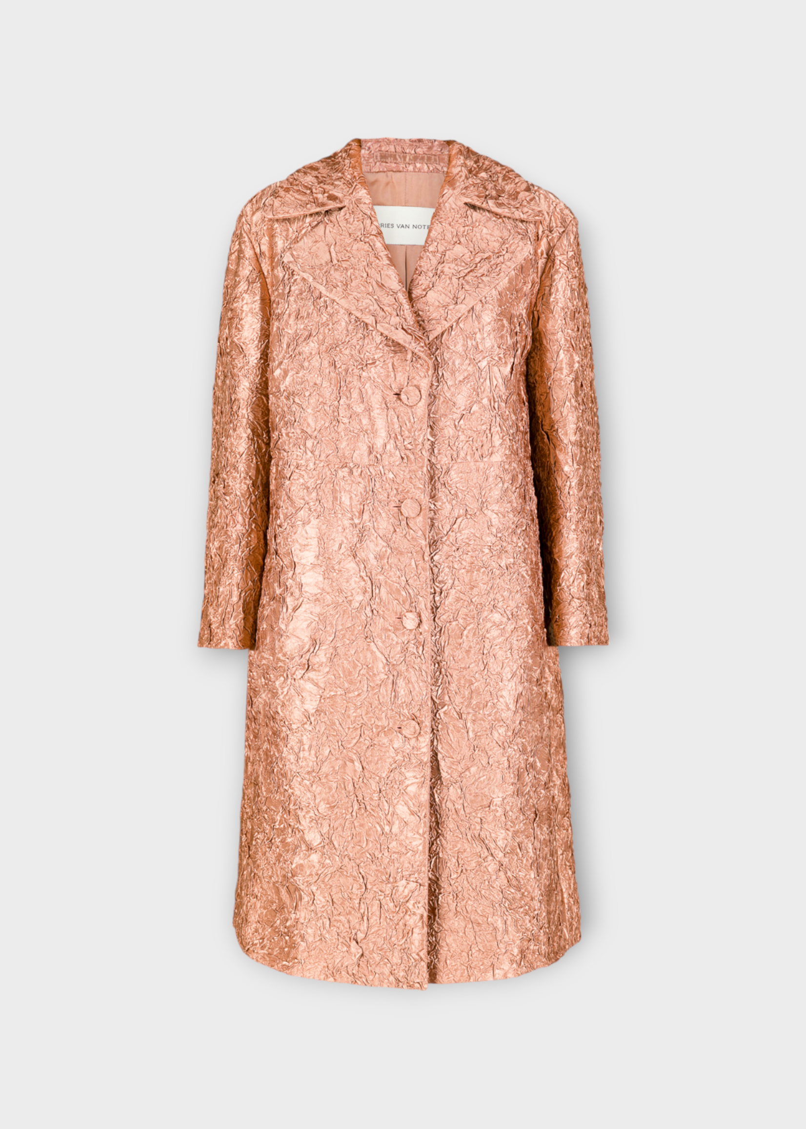 Dries Van Noten Dries Van Noten Coat, Pink, Ricca Collared Creased Button Up Coat In Peach