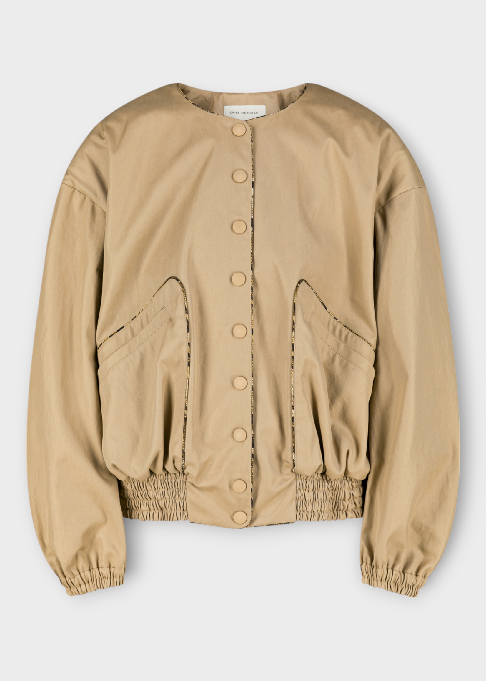 Dries Van Noten Dries Van Noten Jacket, Beige, Vadon Round Neck Elastic Waist Button Up Jacket
