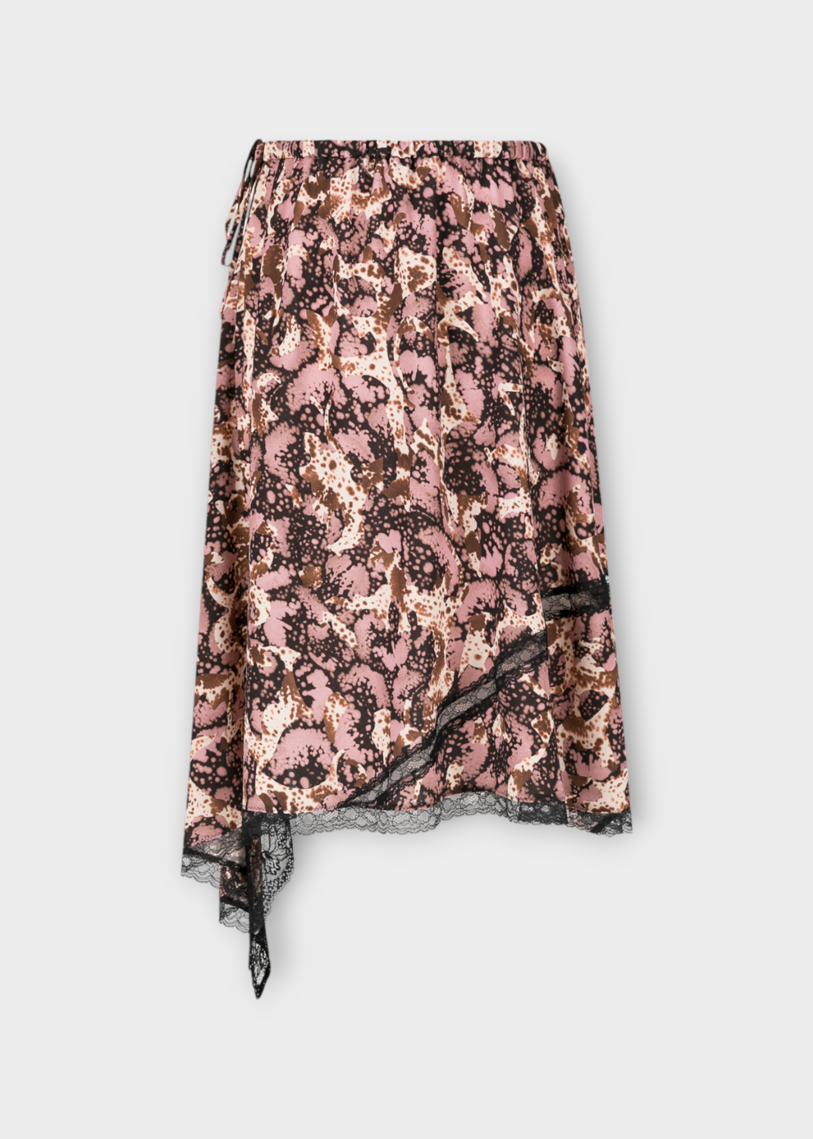 Dries Van Noten Dries Van Noten Skirt, Brown, Shake Assymetric Orchid Print Skirt In Dark Brown w/ Lace