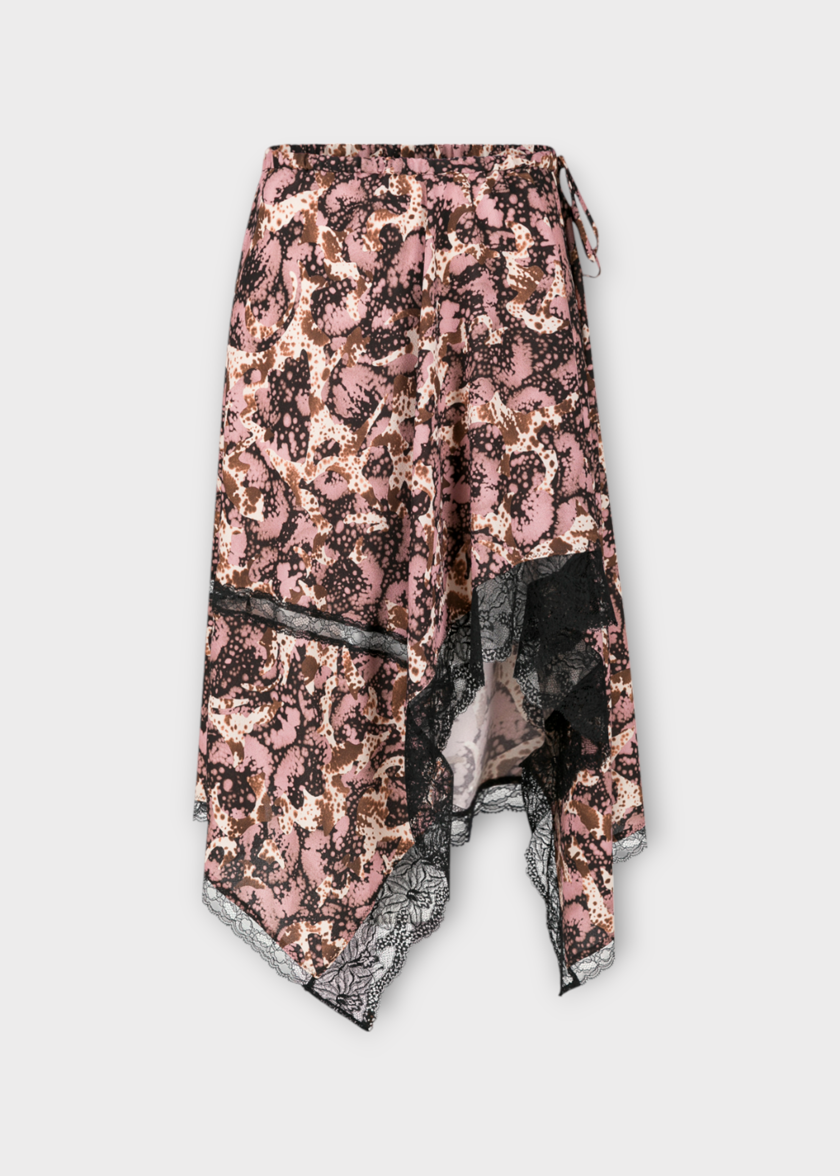 Dries Van Noten Dries Van Noten Skirt, Brown, Shake Assymetric Orchid Print Skirt In Dark Brown w/ Lace