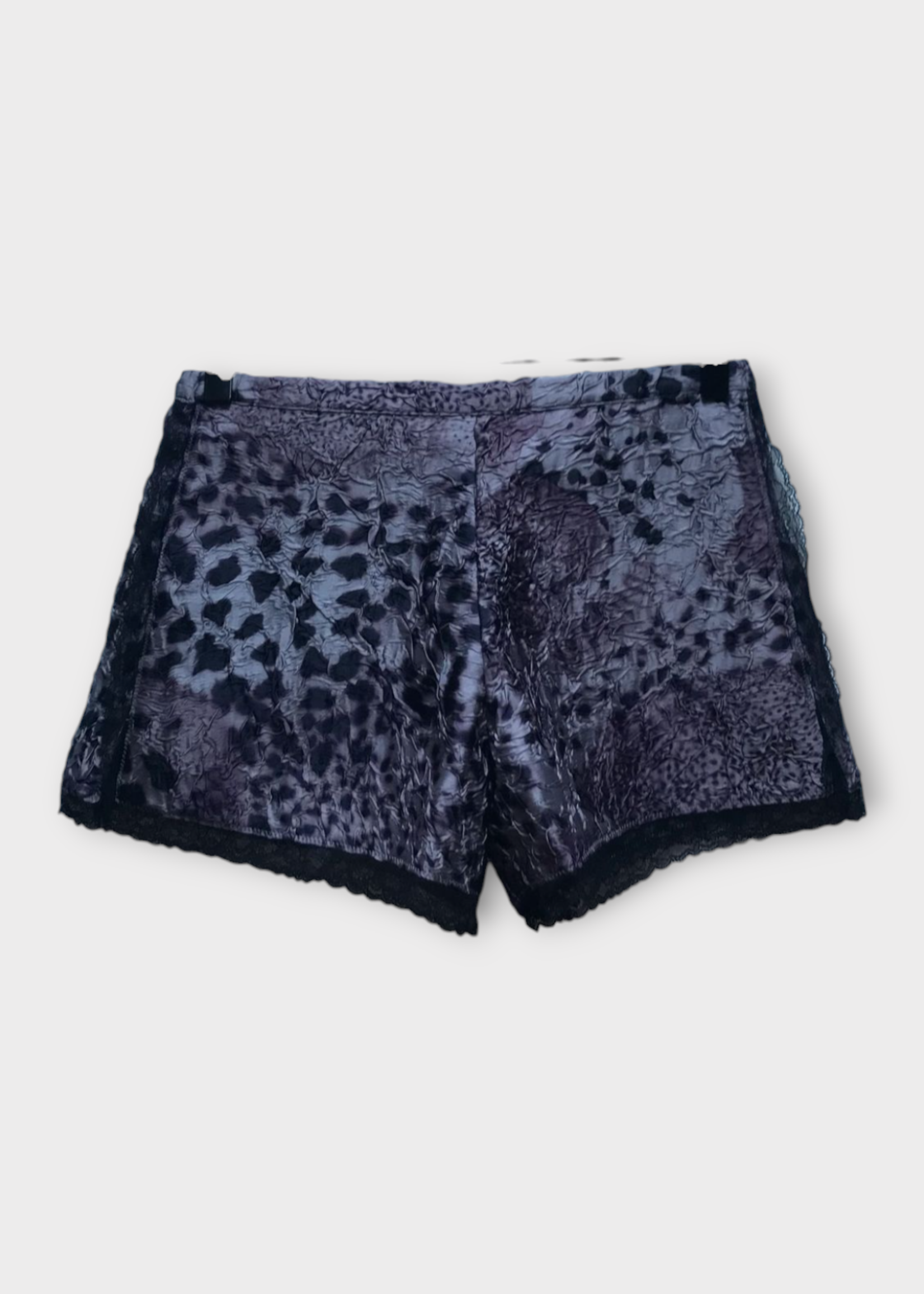 Dries Van Noten Dries Van Noten Shorts, Purple, Pinky Creased Giant Orchid Print Shorts In Mauve w/ Lace Detail