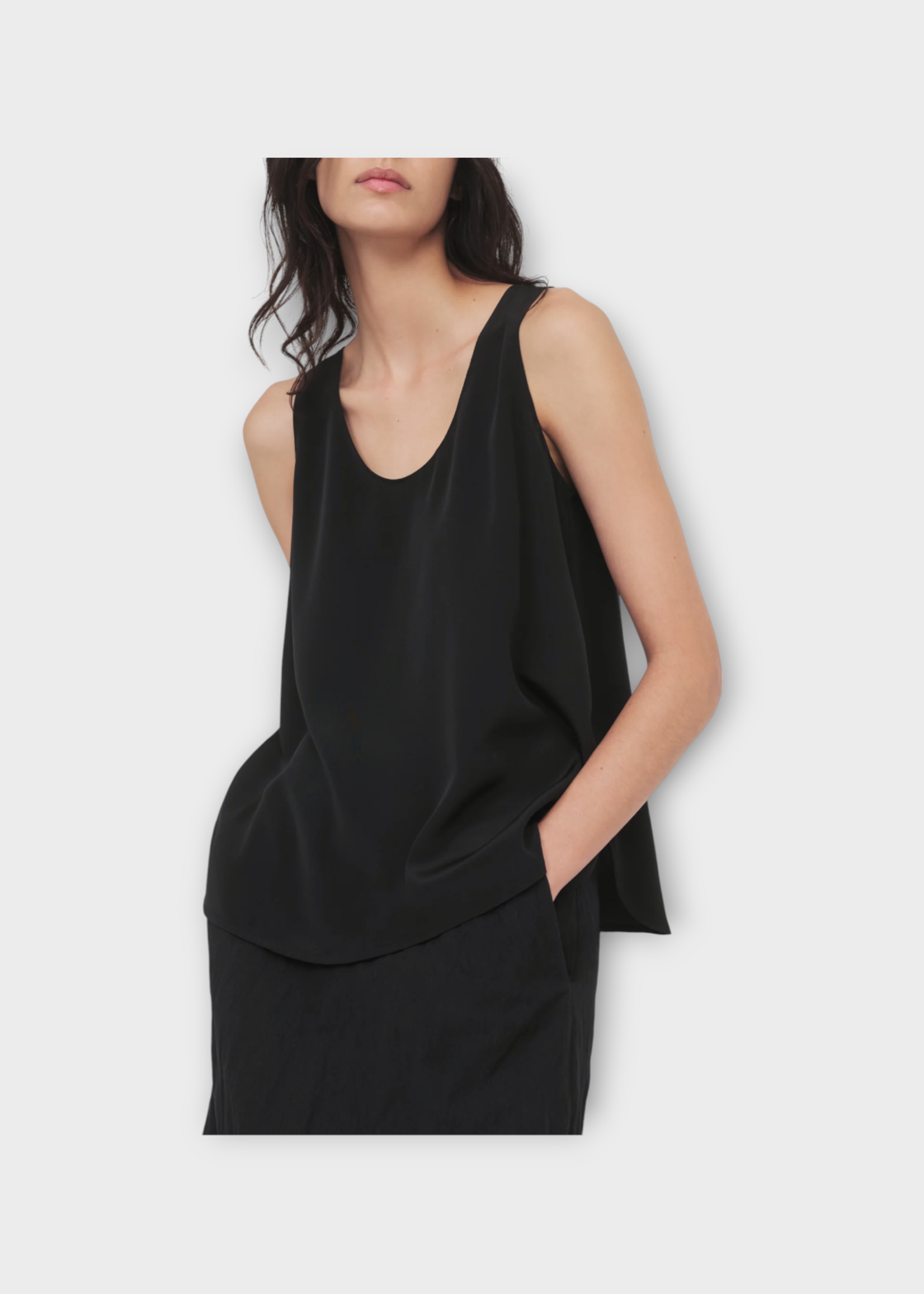 Partow Partow Top, Black, Eliana Silk Sleeveless Tank Top w/ Back Zip Closure