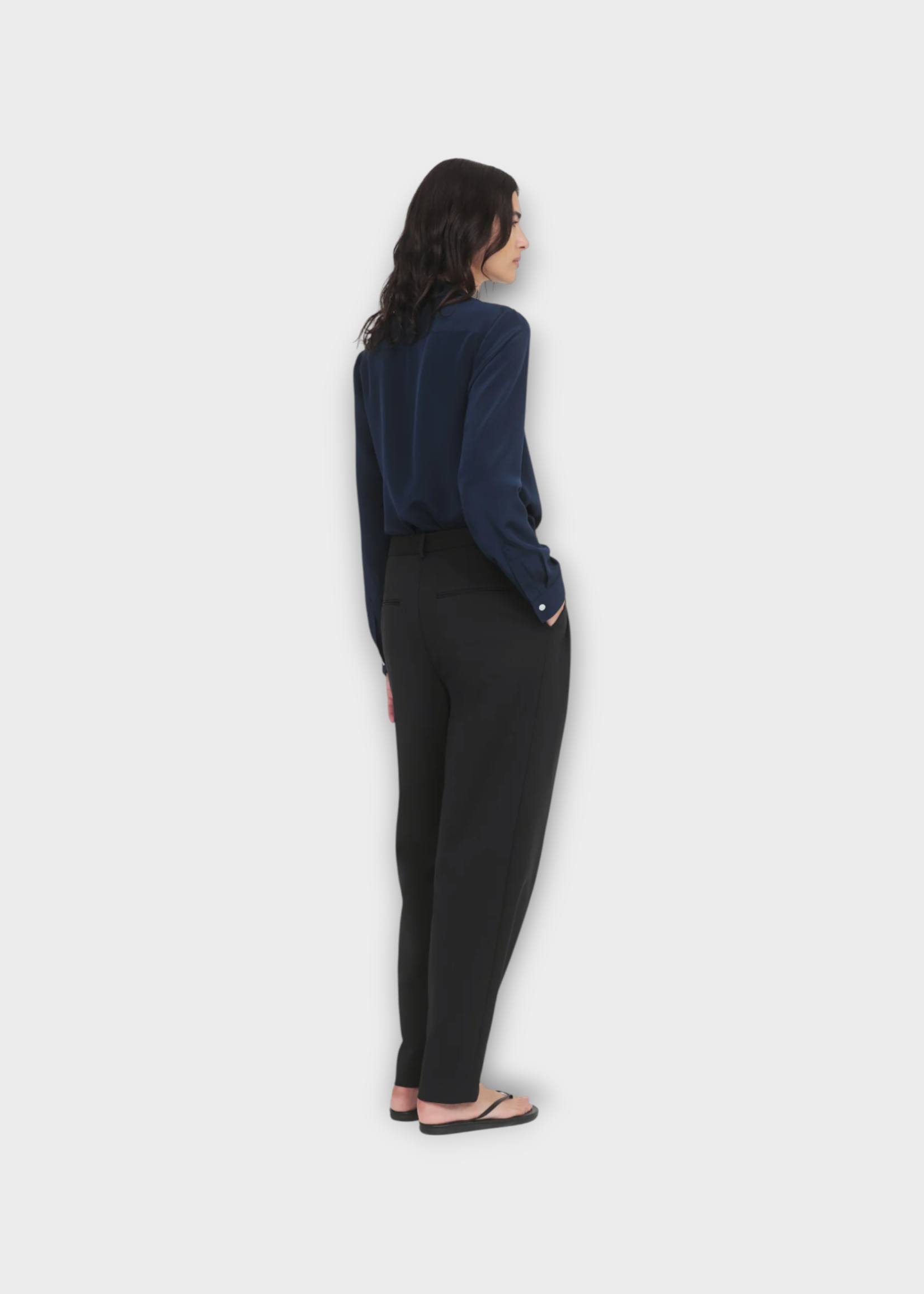 Partow Partow Shirt, Navy, Edie Silk Long Sleeve Shirt In Midnight w/ Hidden Placket