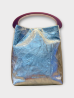 Dries Van Noten Dries Van Noten Bag, Silver, Metallic Leather Micro Hand Bag w/ Resin Handle & Shoulder Strap