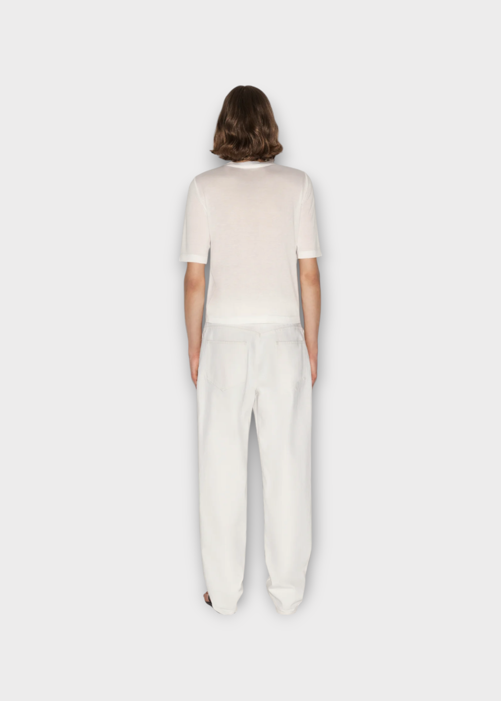 Partow Partow Jeans, White, Wyatt Cotton Denim Mid Rise Relaxed Straight Leg w/ Brushed Metal Shank Button