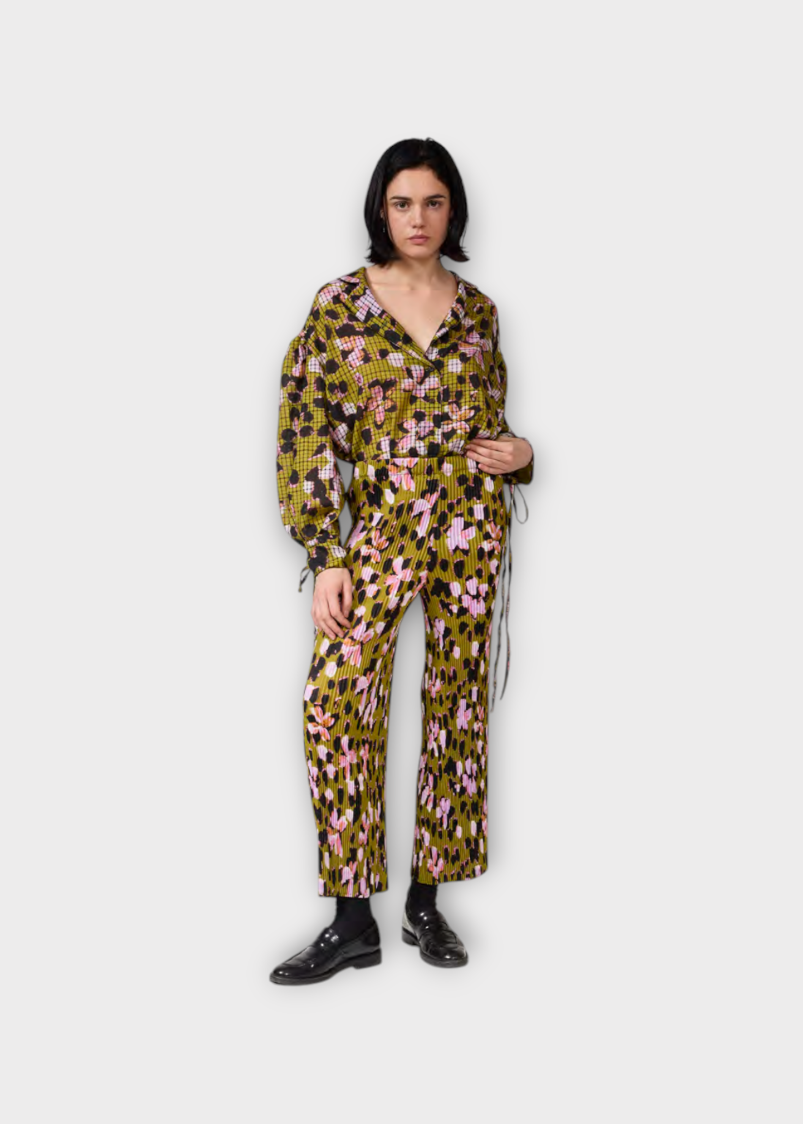 Julia Heuer Julia Heuer Trousers, Print, Jack Hand Pleated Elastic Waist Wide Leg Pants w/ Lillie Print
