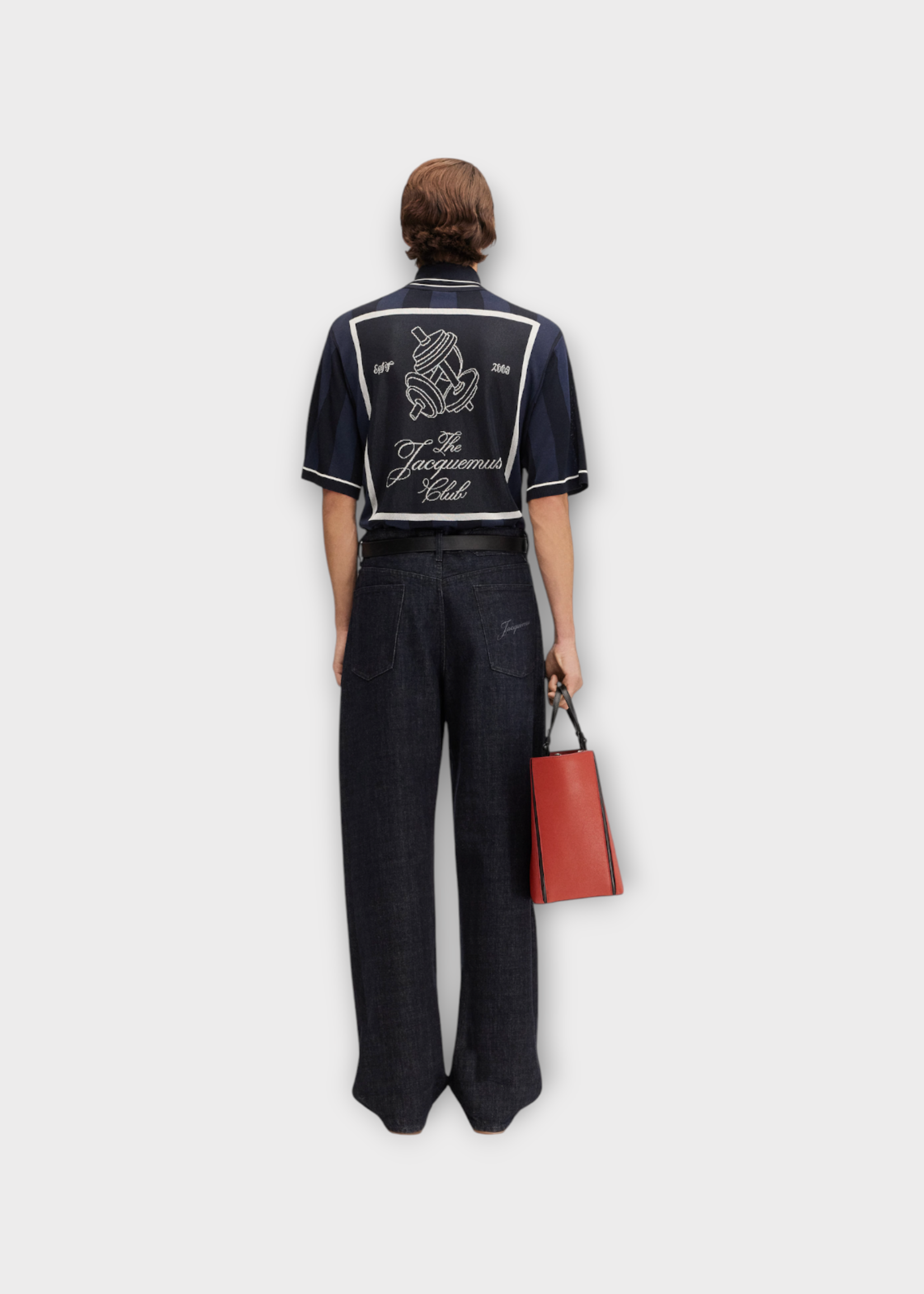 Jacquemus Jacquemus Polo, Navy, Le Polo Liga Loose Fit Collared Striped Jacquard Polo in Dark Navy