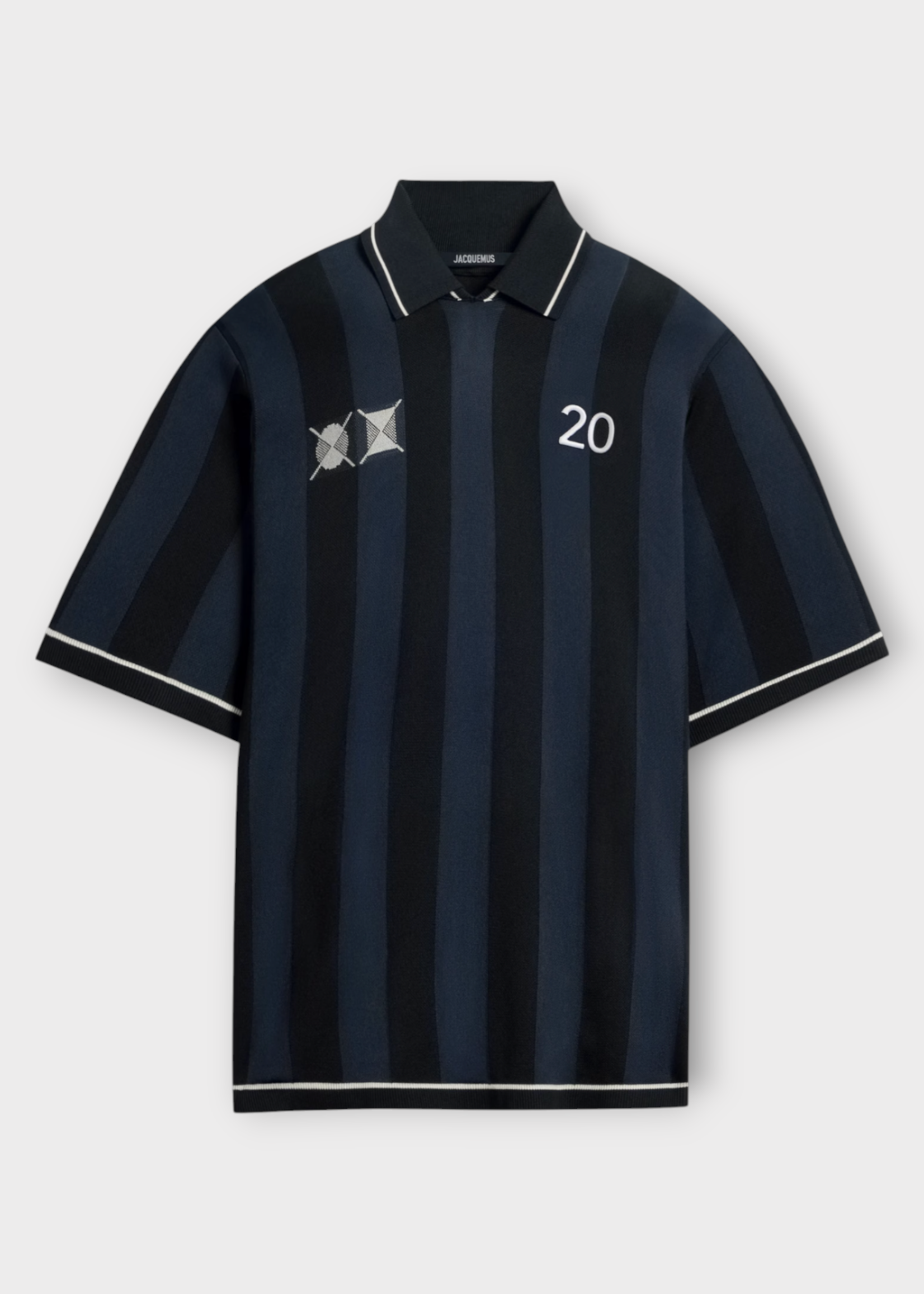 Jacquemus Jacquemus Polo, Navy, Le Polo Liga Loose Fit Collared Striped Jacquard Polo in Dark Navy