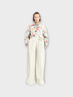 Marques' Almeida Marques Almeida Shirt, Print, Heavy Satin Oversized Collared Shirt In Mint w/ Mikado Flowers Print