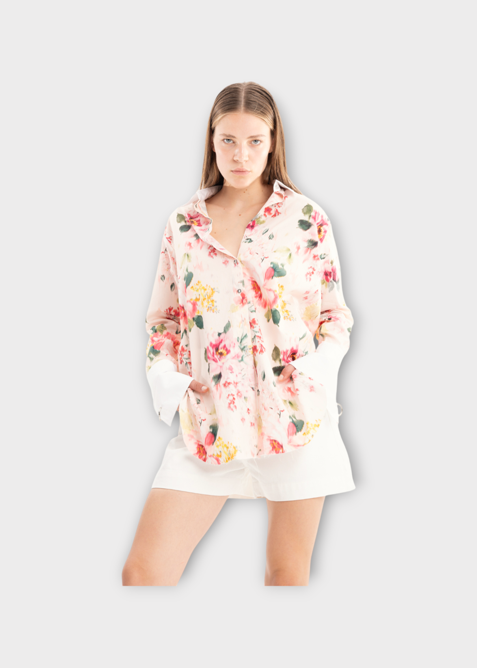 Marques' Almeida Marques Almeida Shirt, Print, Cotton Loose Fit Collared Shirt In Pink w/ Flower Print