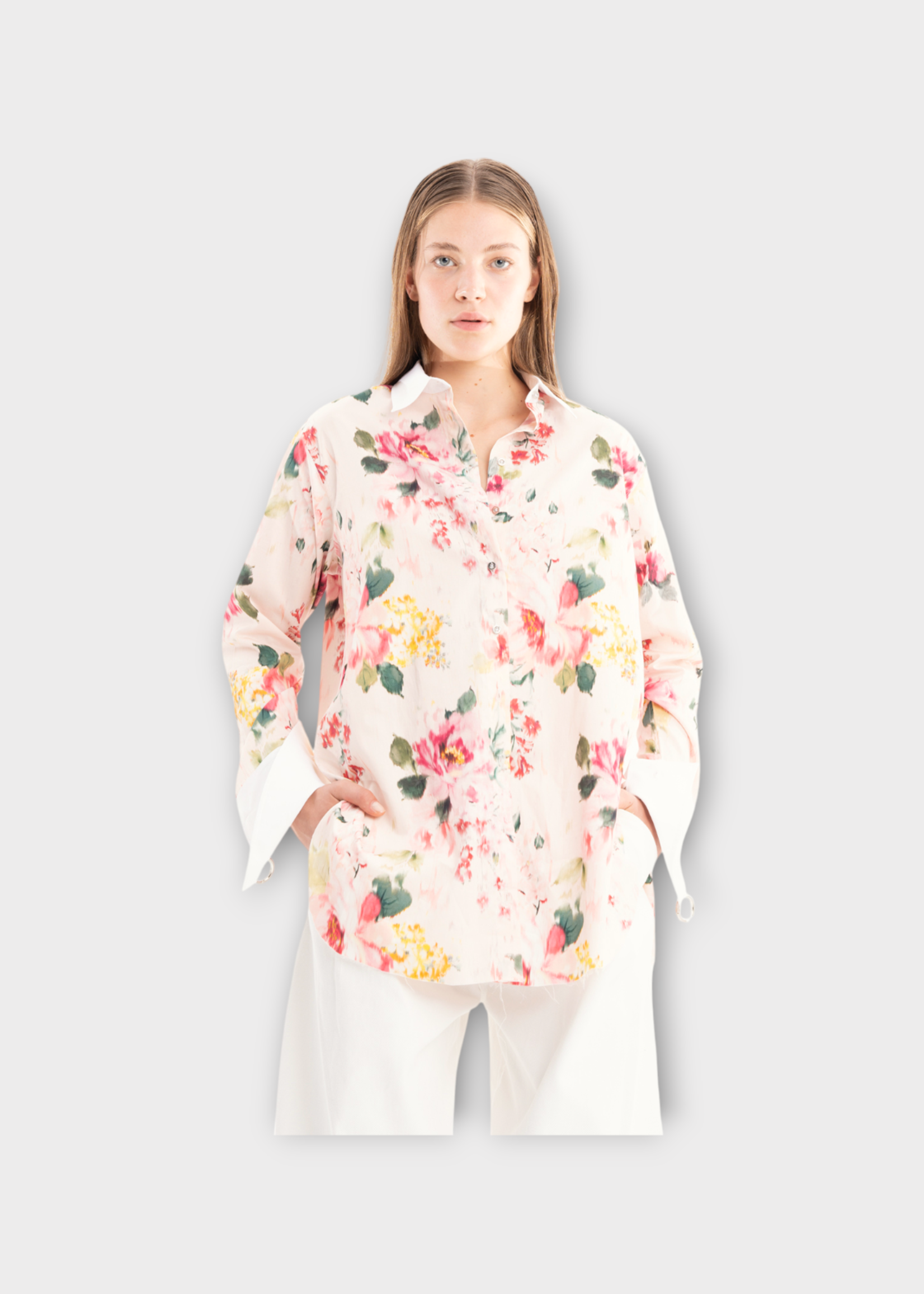 Marques' Almeida Marques Almeida Shirt, Print, Cotton Loose Fit Collared Shirt In Pink w/ Flower Print