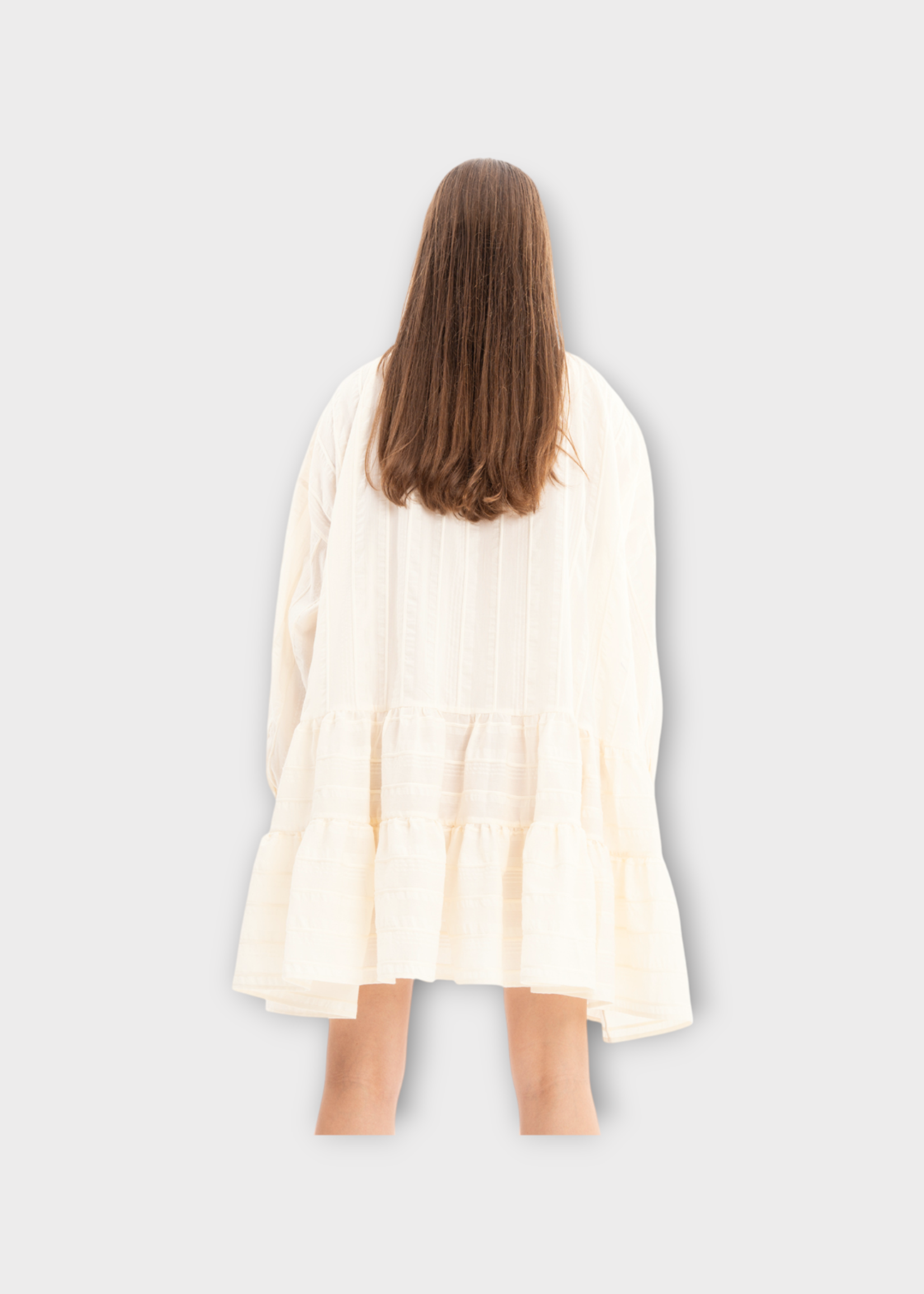 Marques' Almeida Marques Almeida Dress, Beige, Cotton Loose Fit Long Sleeve Tier Gathered Shirting Dress In Beige